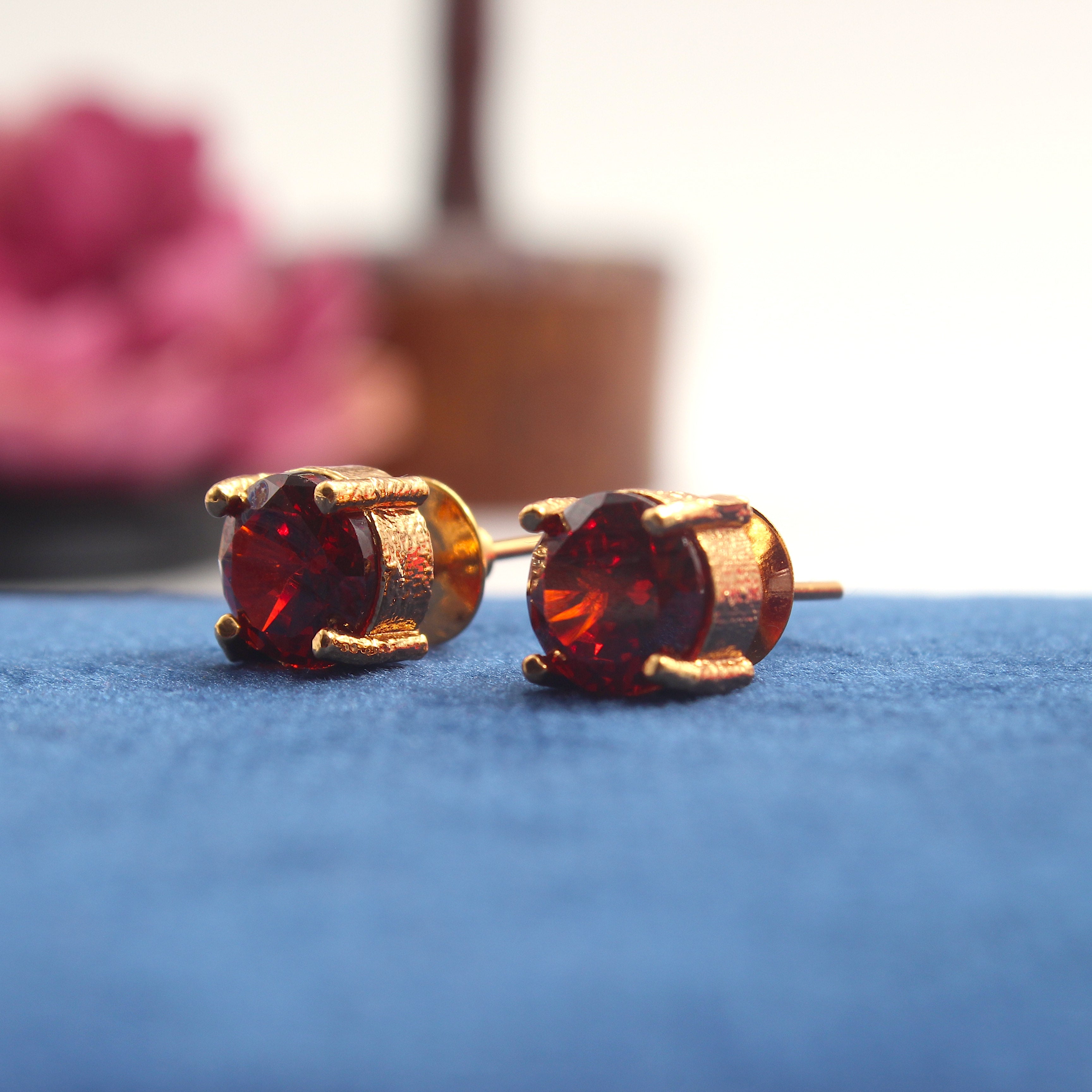 Real Gold Tone Single Stone Studs