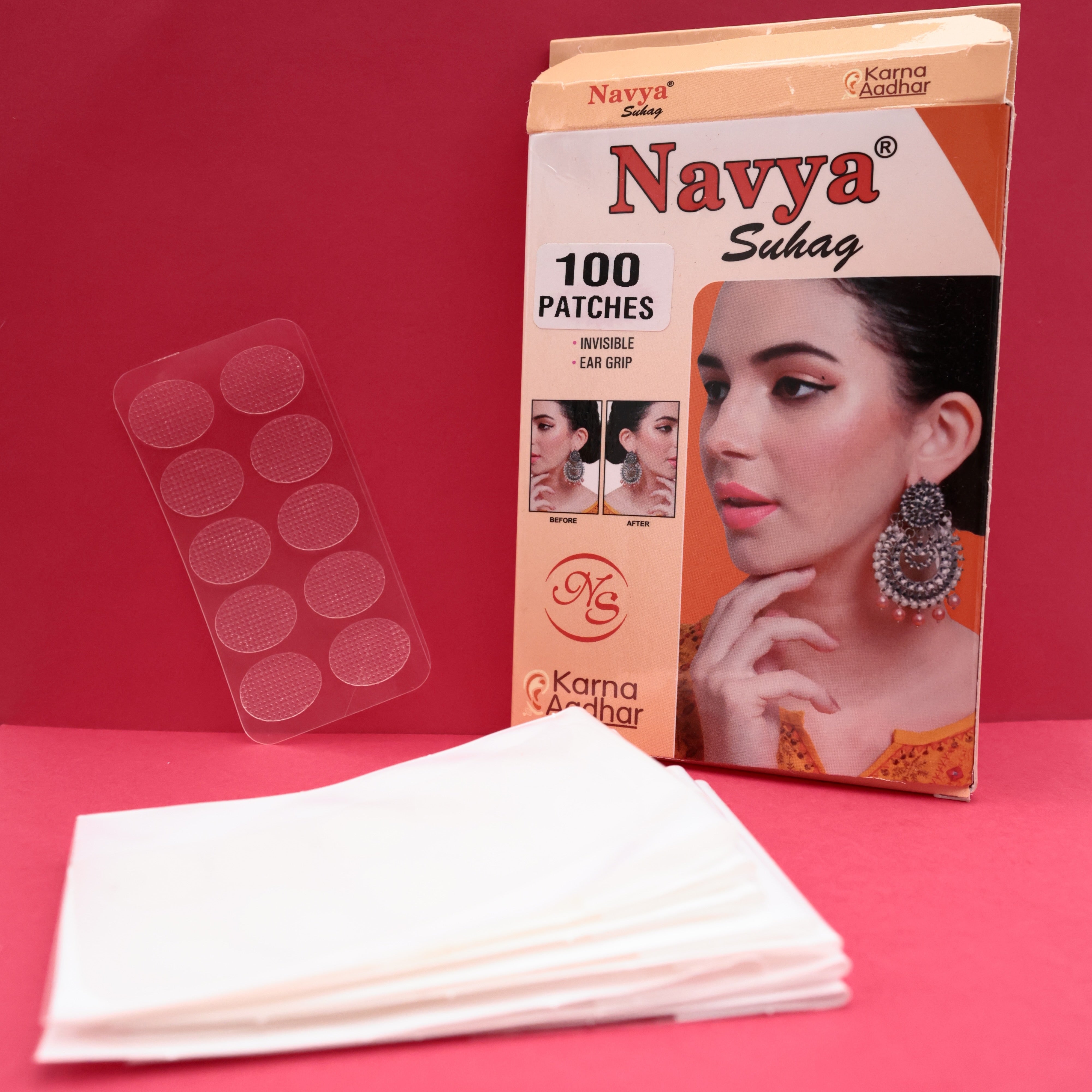 Navya Suhag Invisible Heavy Earrings Grip Sticker - Ear Lobe Tape (100 Patches) Invisible Ear Lobe Support Patches for Heavy Earrings