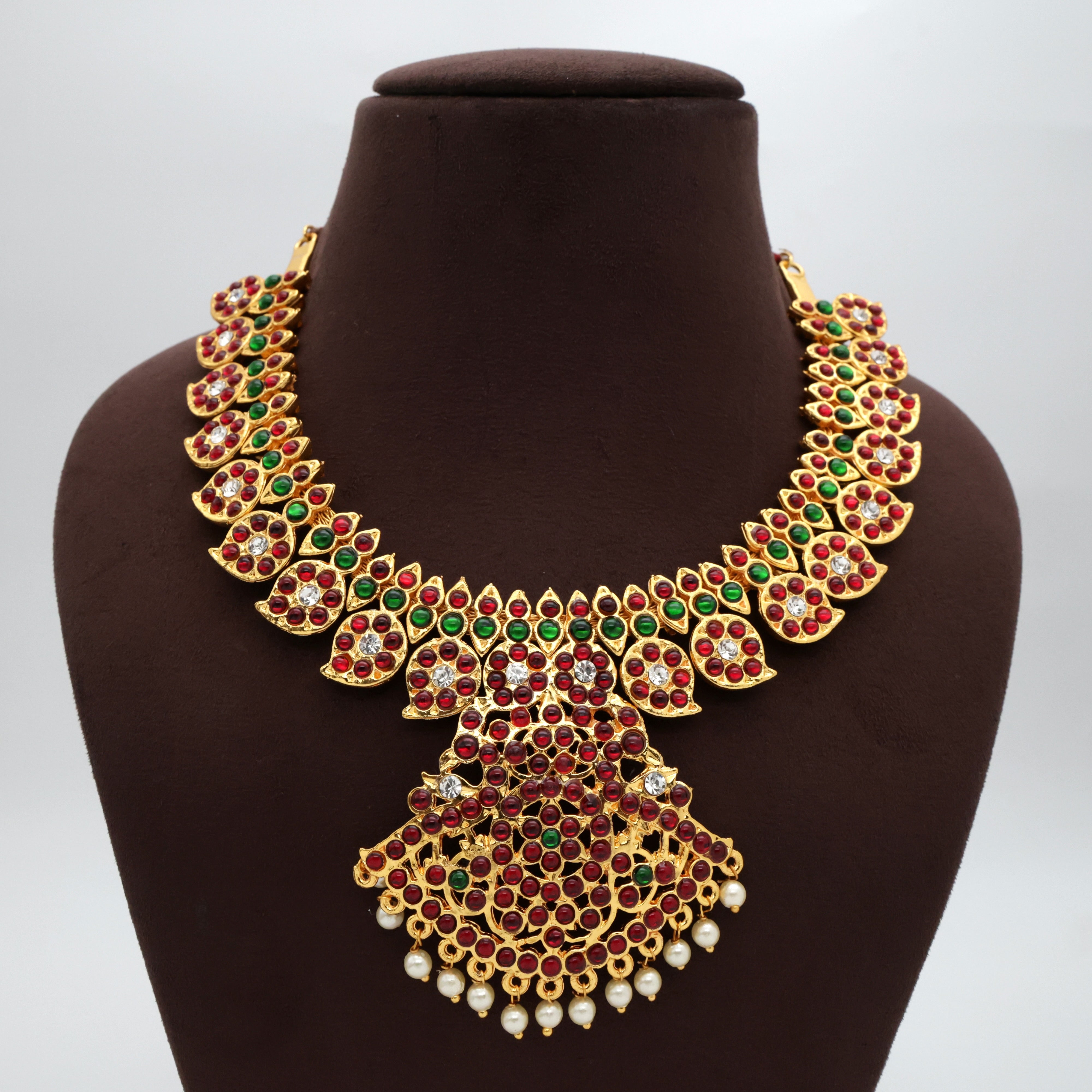 Traditional Kemp Rettapakshi Mango Necklace