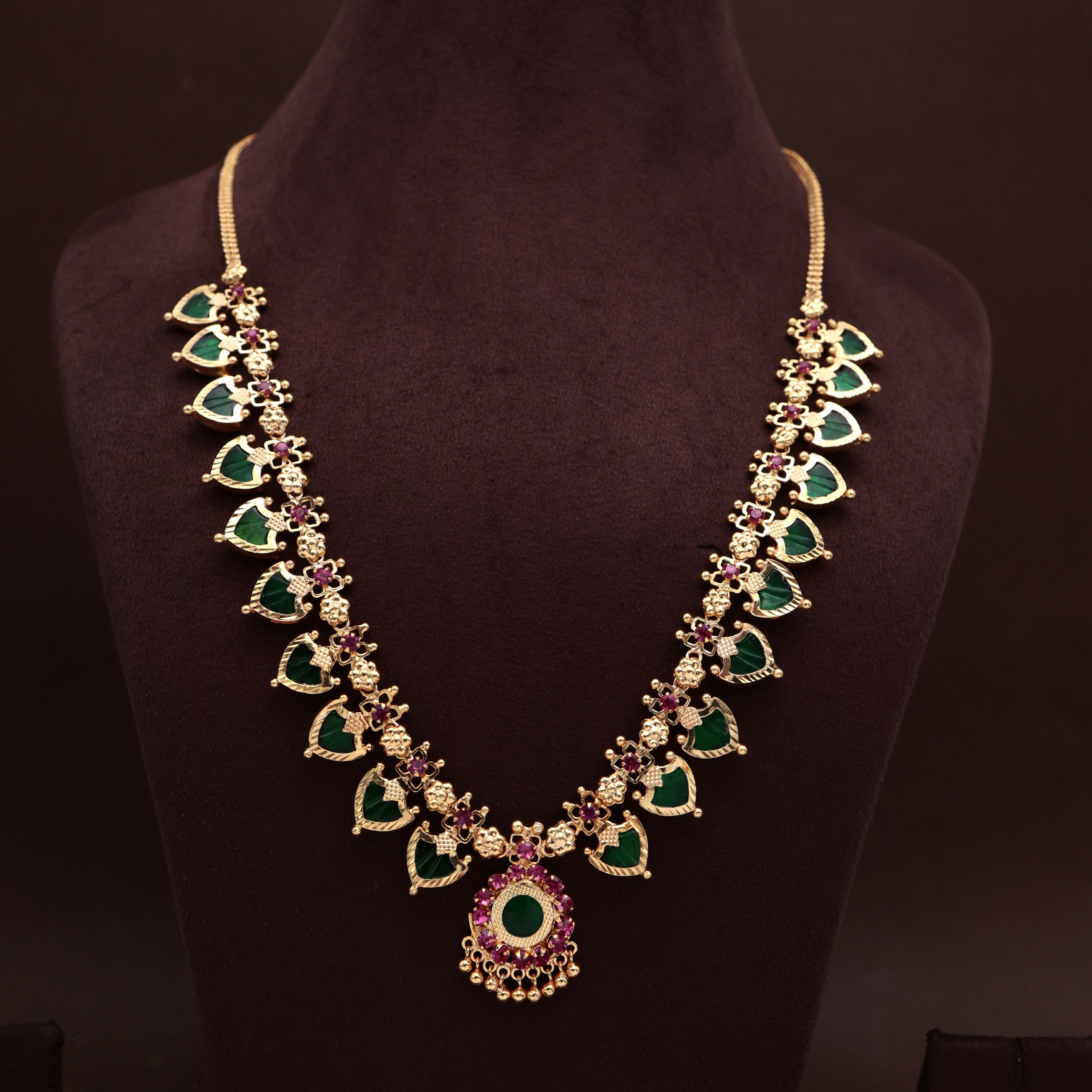 Real Gold Tone Traditional 10 Katta Palakka Bridal Long Necklace