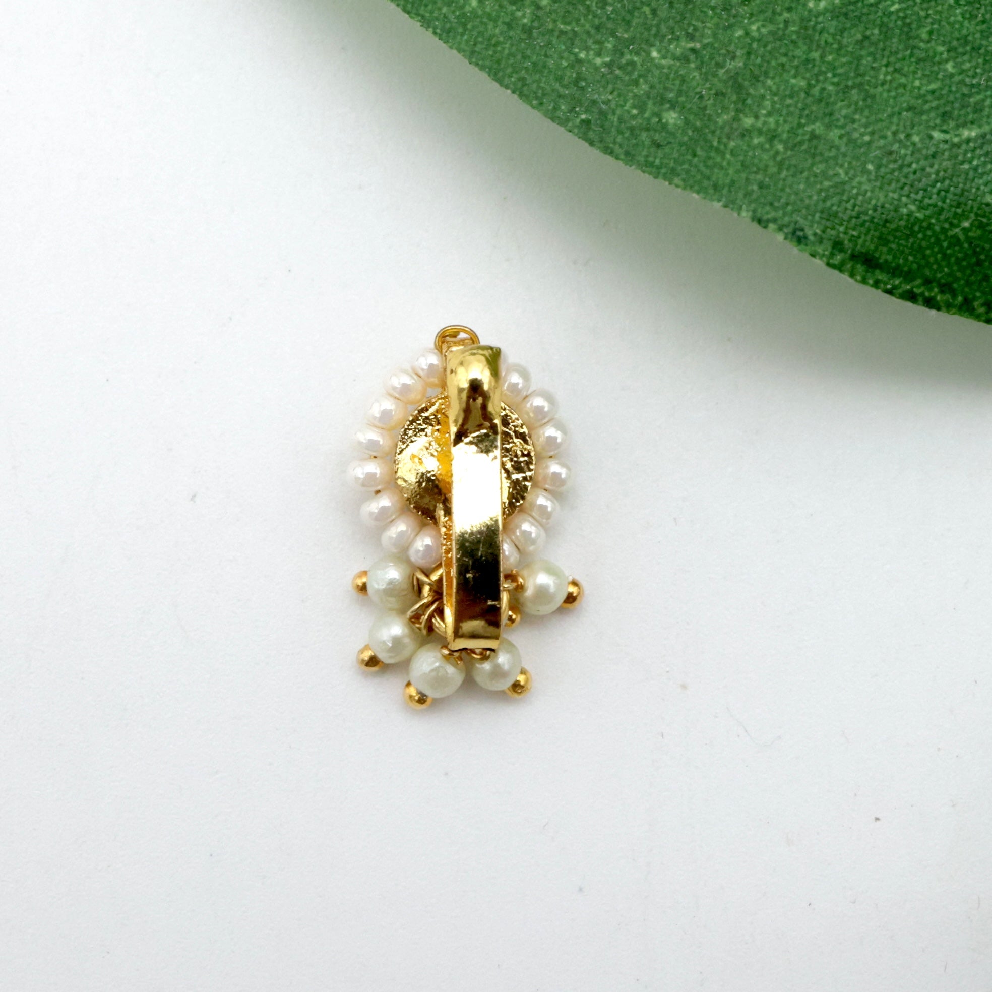 Gold Tone Pachi Kundan Bindi Press On Nath - Green (No Piercing Needed)