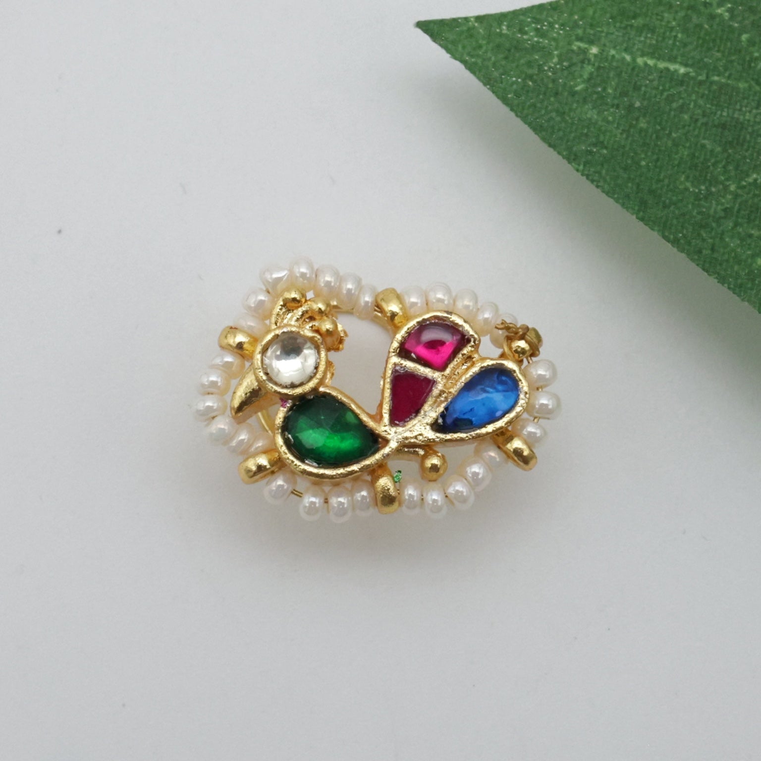 Premium Pachi Kundan Peacock Bridal Nath/Nose Pin - Piercing Needed
