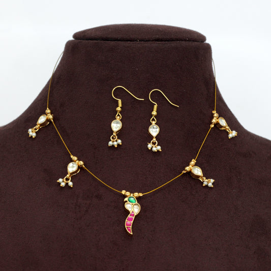 KILI - Handmade Jadau Kundan Invisible Necklace Set