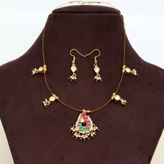 MAYURI - Handmade Jadau Kundan Invisible Necklace Set