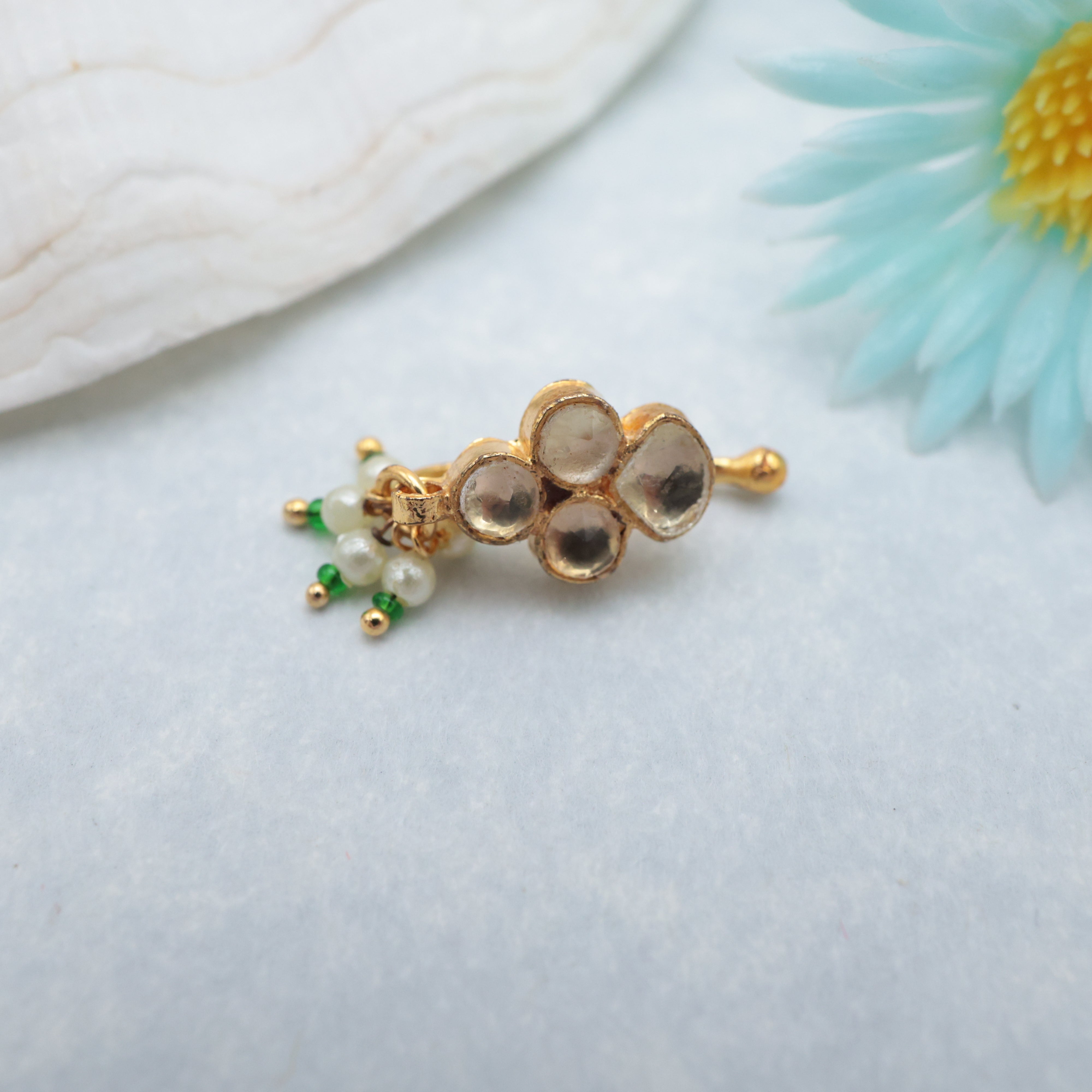 PREMIUM PACHI KUNDAN 4 DOTS CLIP ON NOSE PIN - KUNDAN BRIDAL NOSEPIN