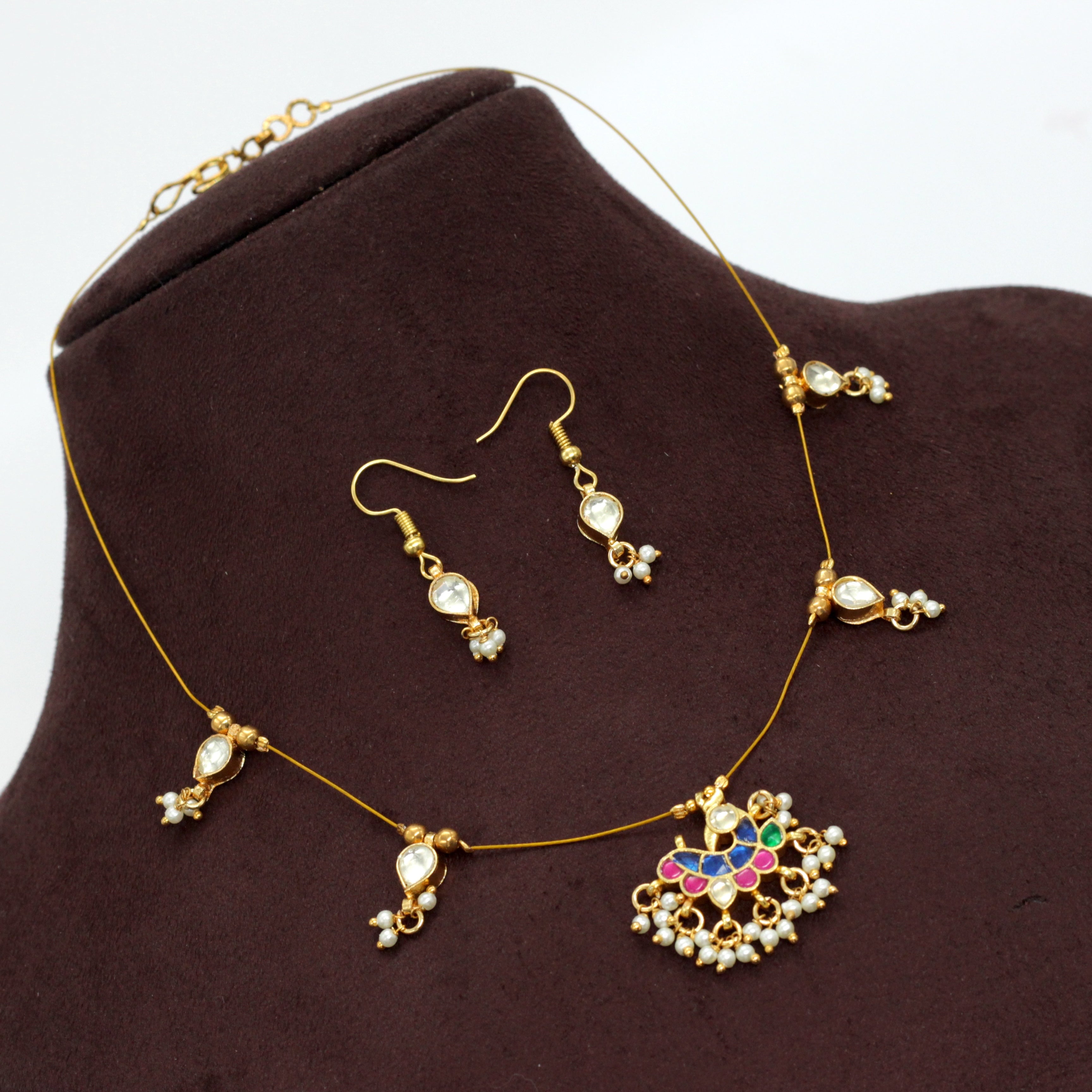 MAYIL - Handmade Jadau Kundan Invisible Necklace Set