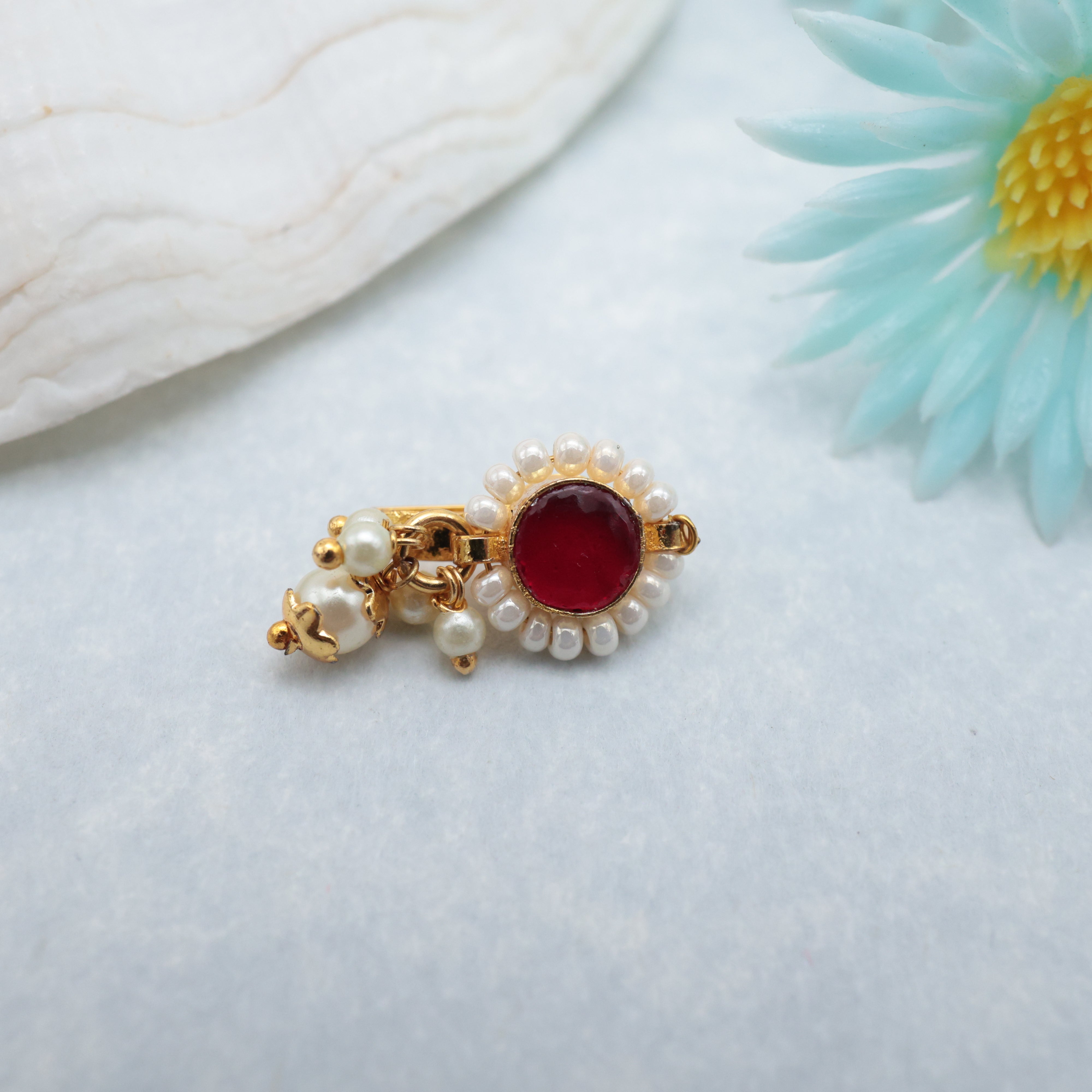 PREMIUM PACHI KUNDAN BINDI CLIP ON NOSE PIN - KUNDAN BRIDAL NOSEPIN