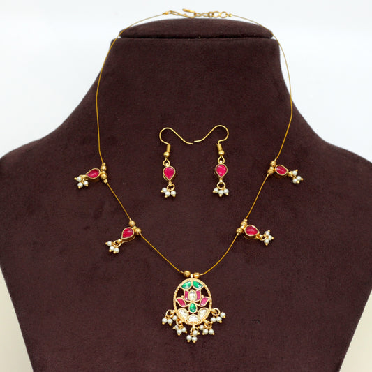 THAMARAI - Handmade Jadau Kundan Invisible Necklace Set