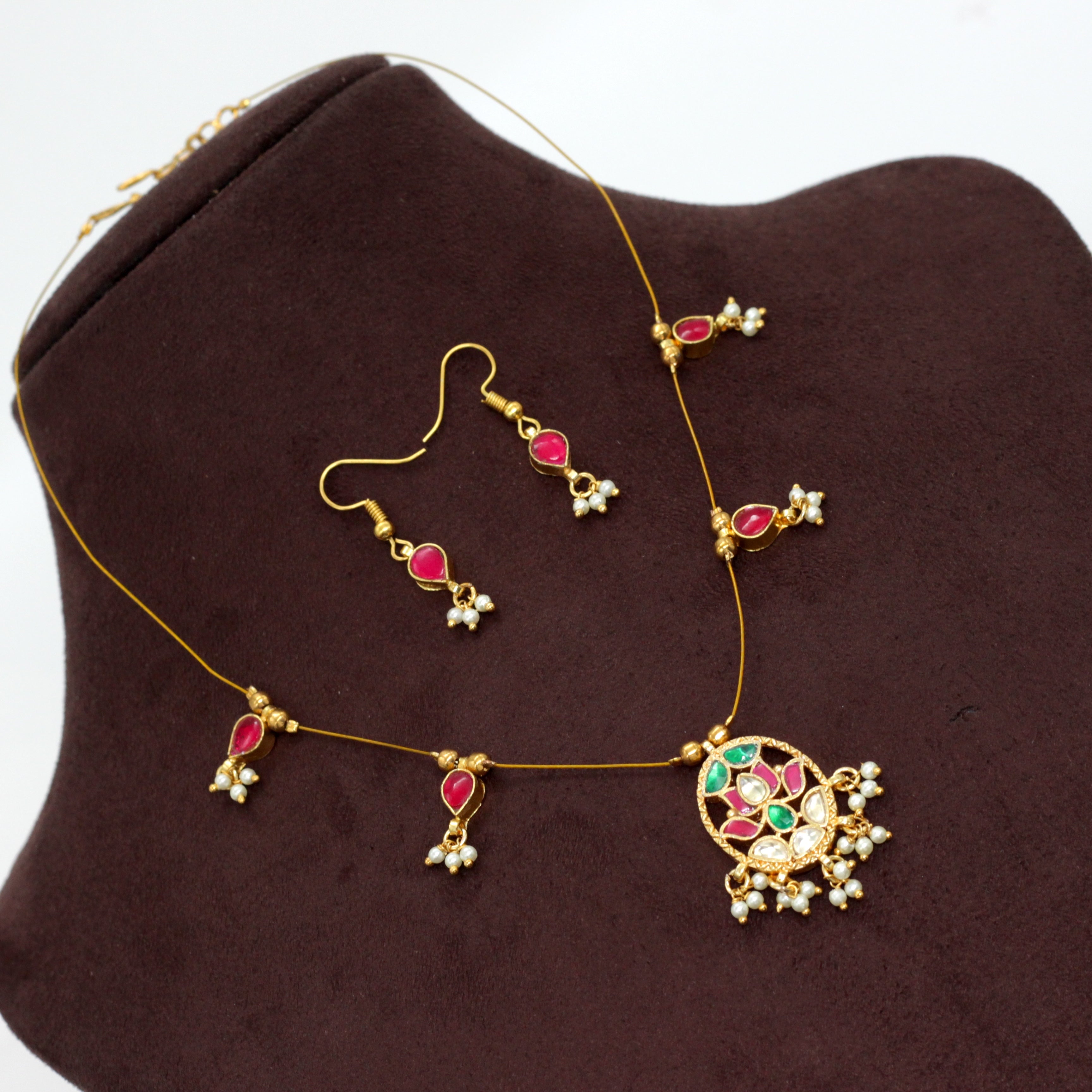 THAMARAI - Handmade Jadau Kundan Invisible Necklace Set