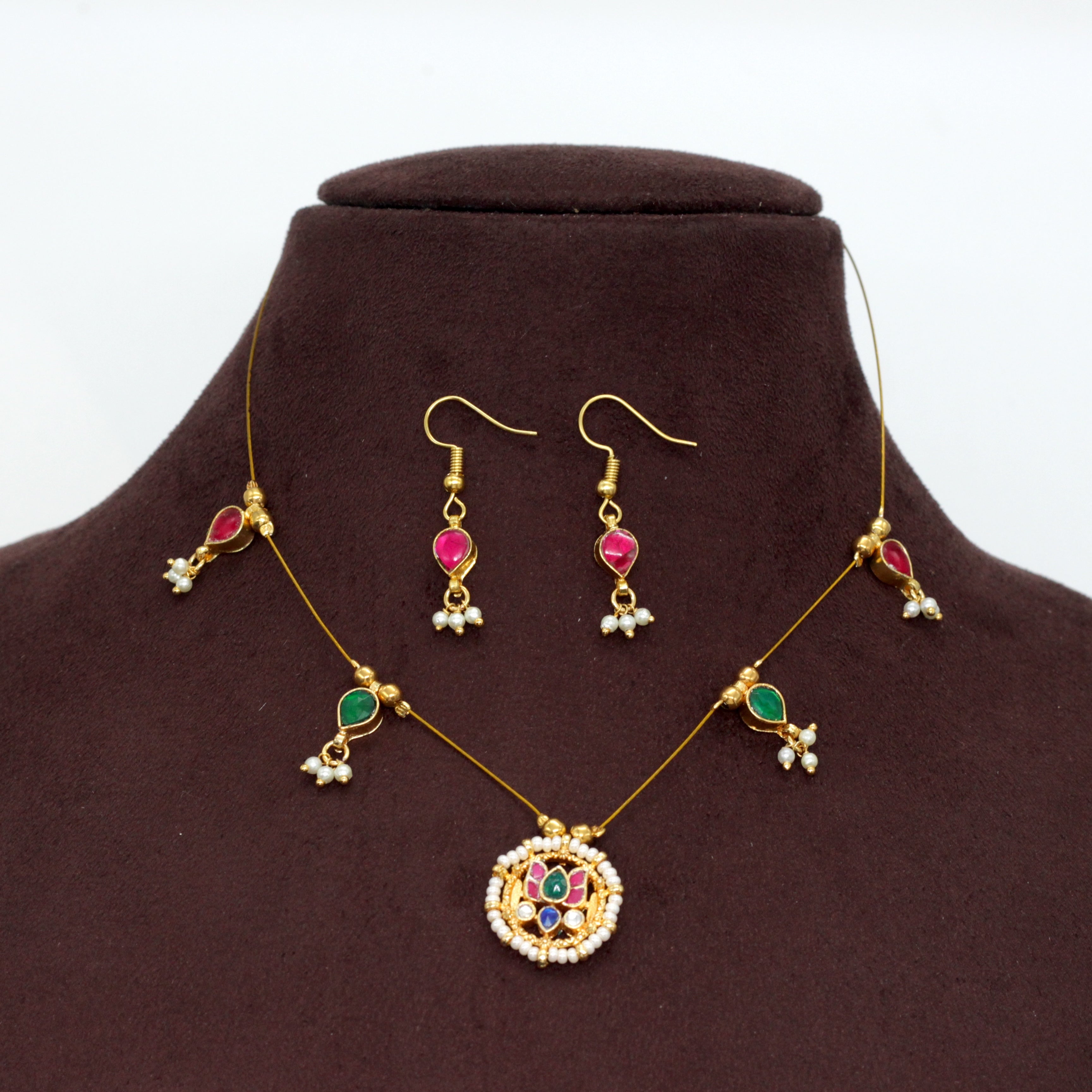 PUSHPAM - Handmade Jadau Kundan Invisible Necklace Set