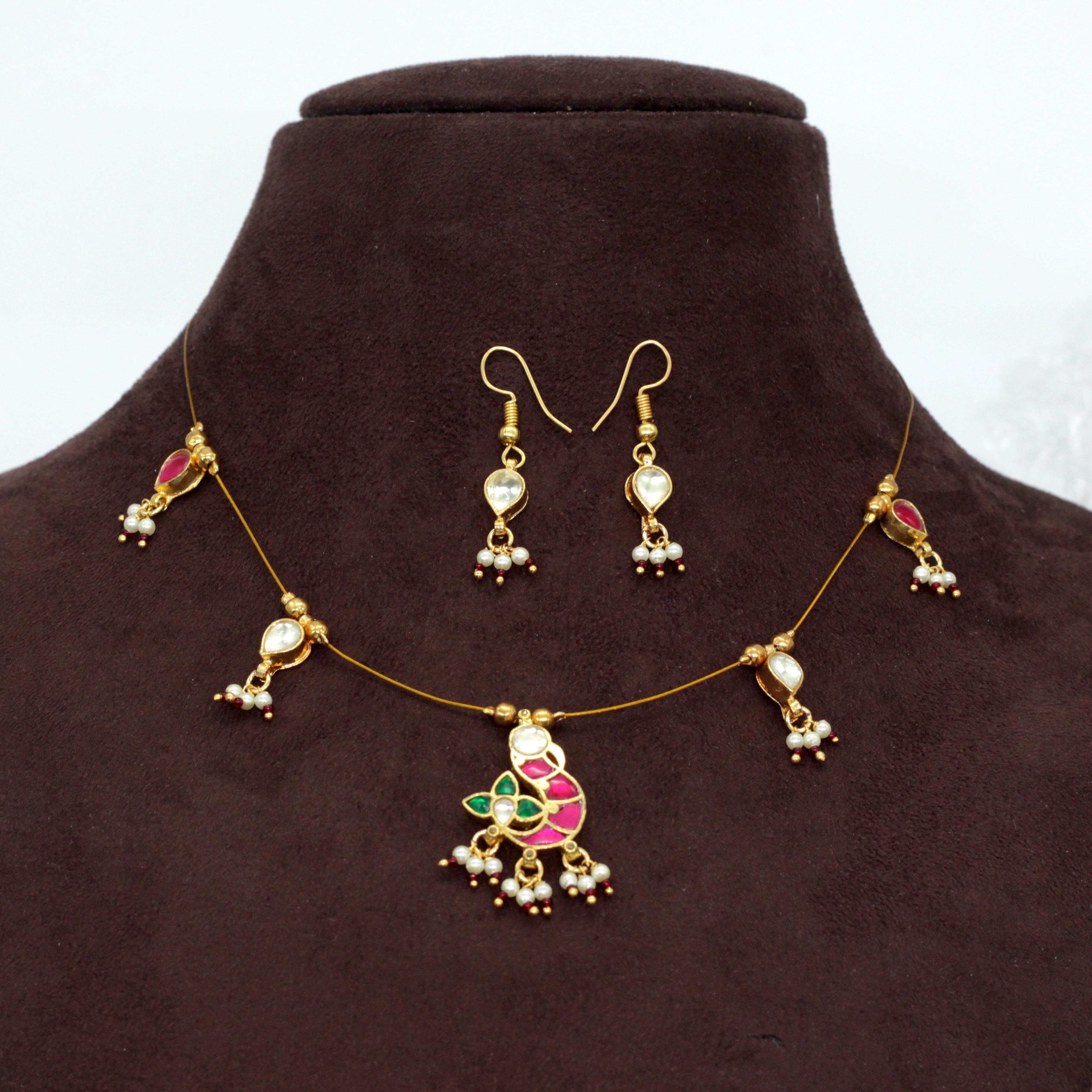 PATCHI - Handmade Jadau Kundan Invisible Necklace Set