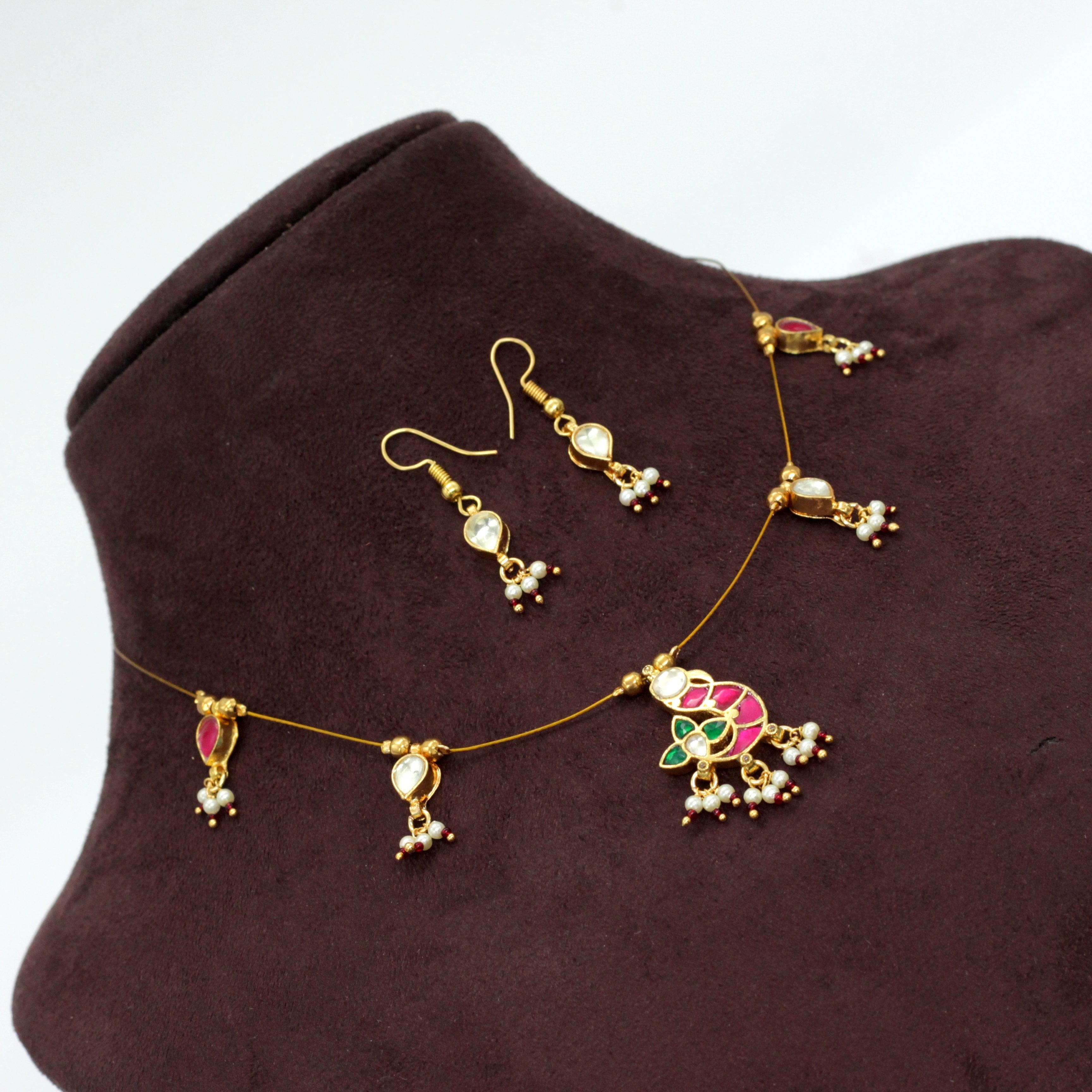 PATCHI - Handmade Jadau Kundan Invisible Necklace Set