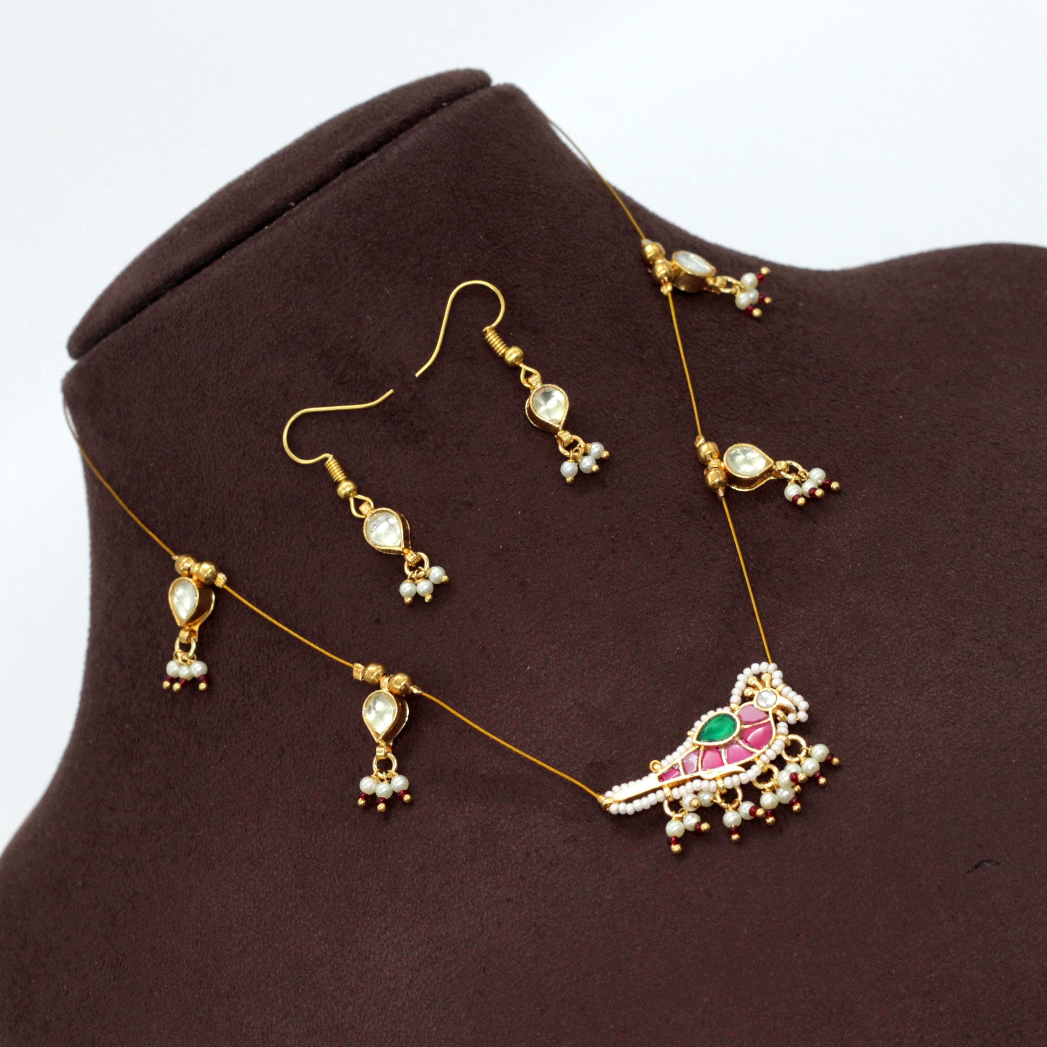 MAYUR - Handmade Jadau Kundan Invisible Necklace Set