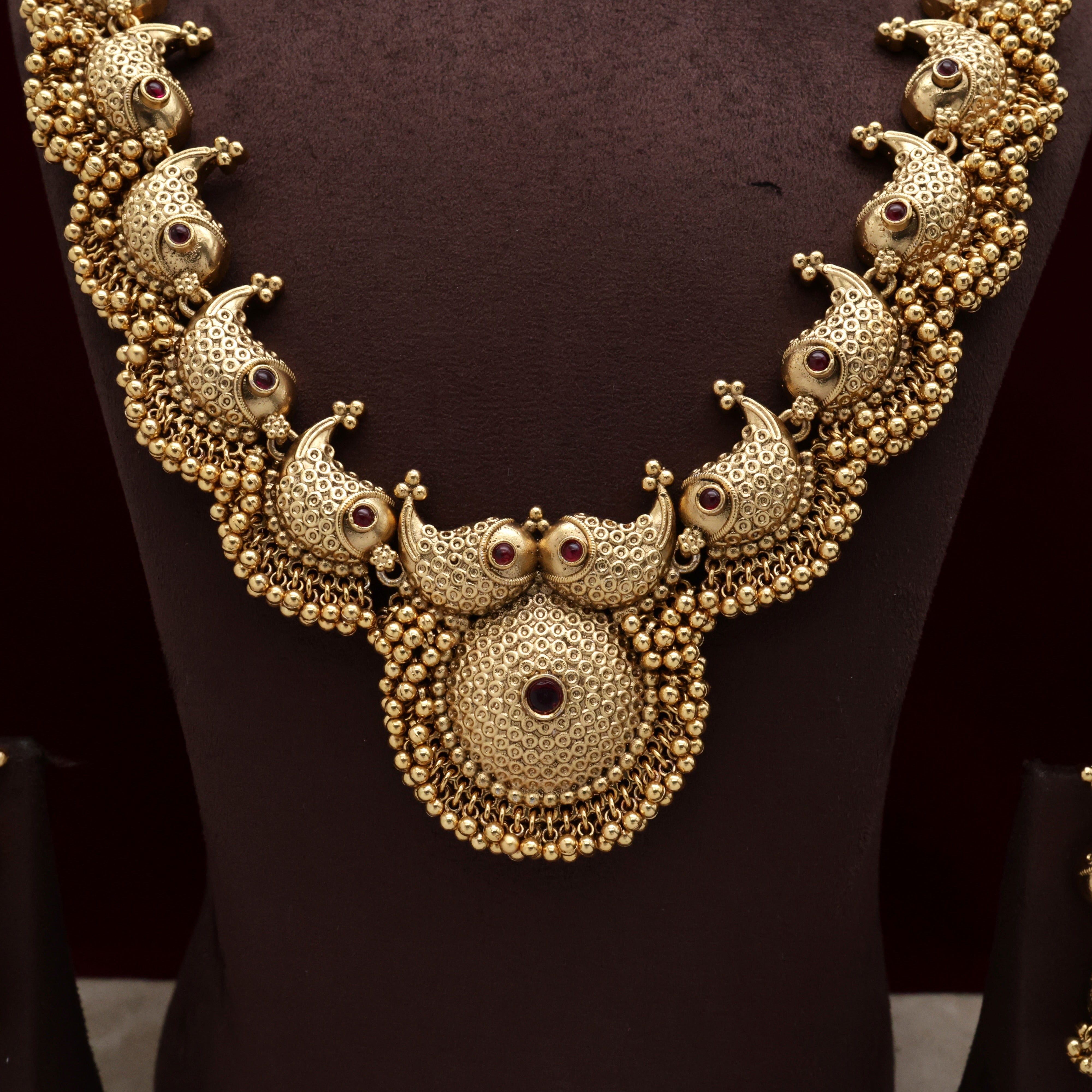 Antique Gold Fish Bunch Golden Pearls Bridal Haaram Set