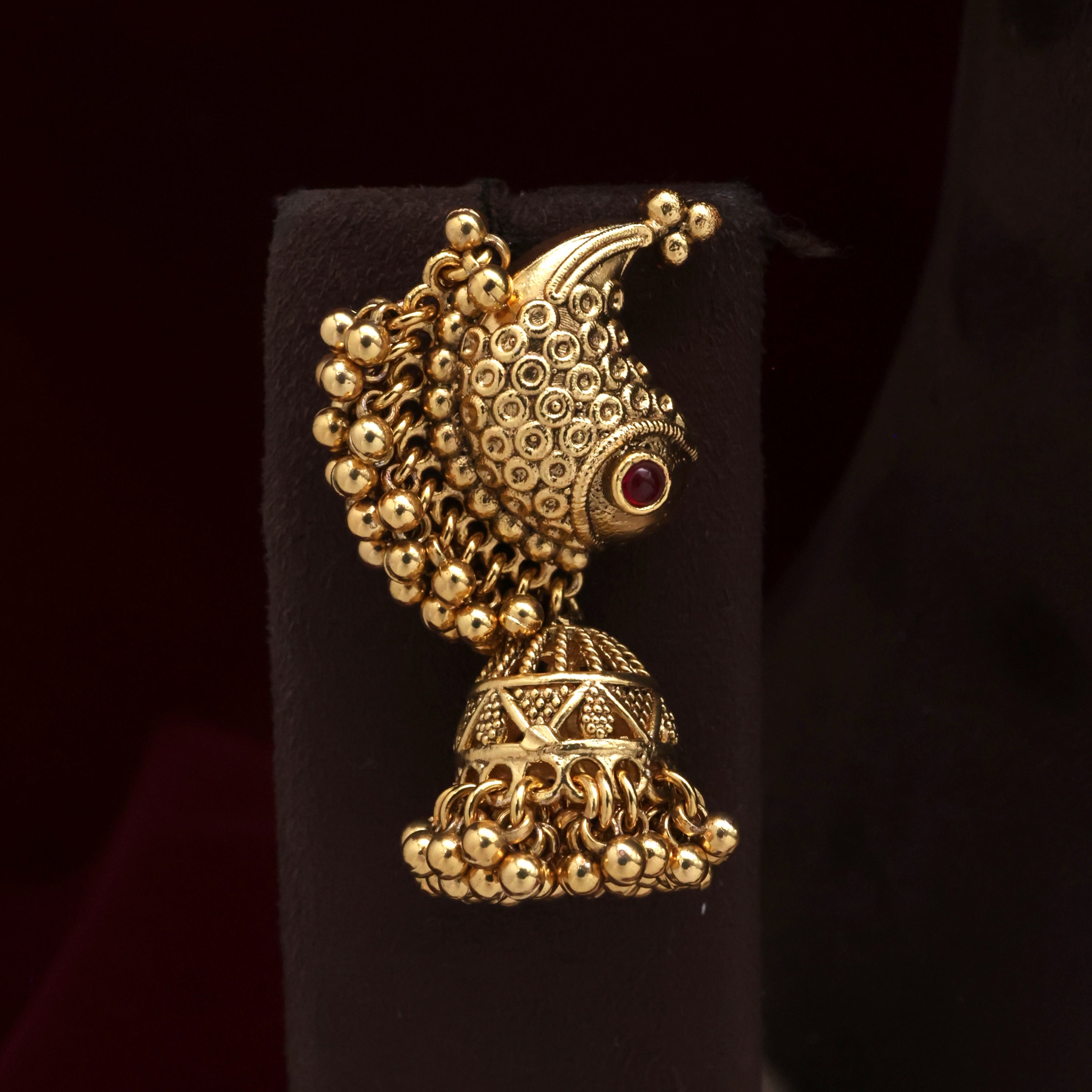 Antique Gold Fish Bunch Golden Pearls Bridal Haaram Set