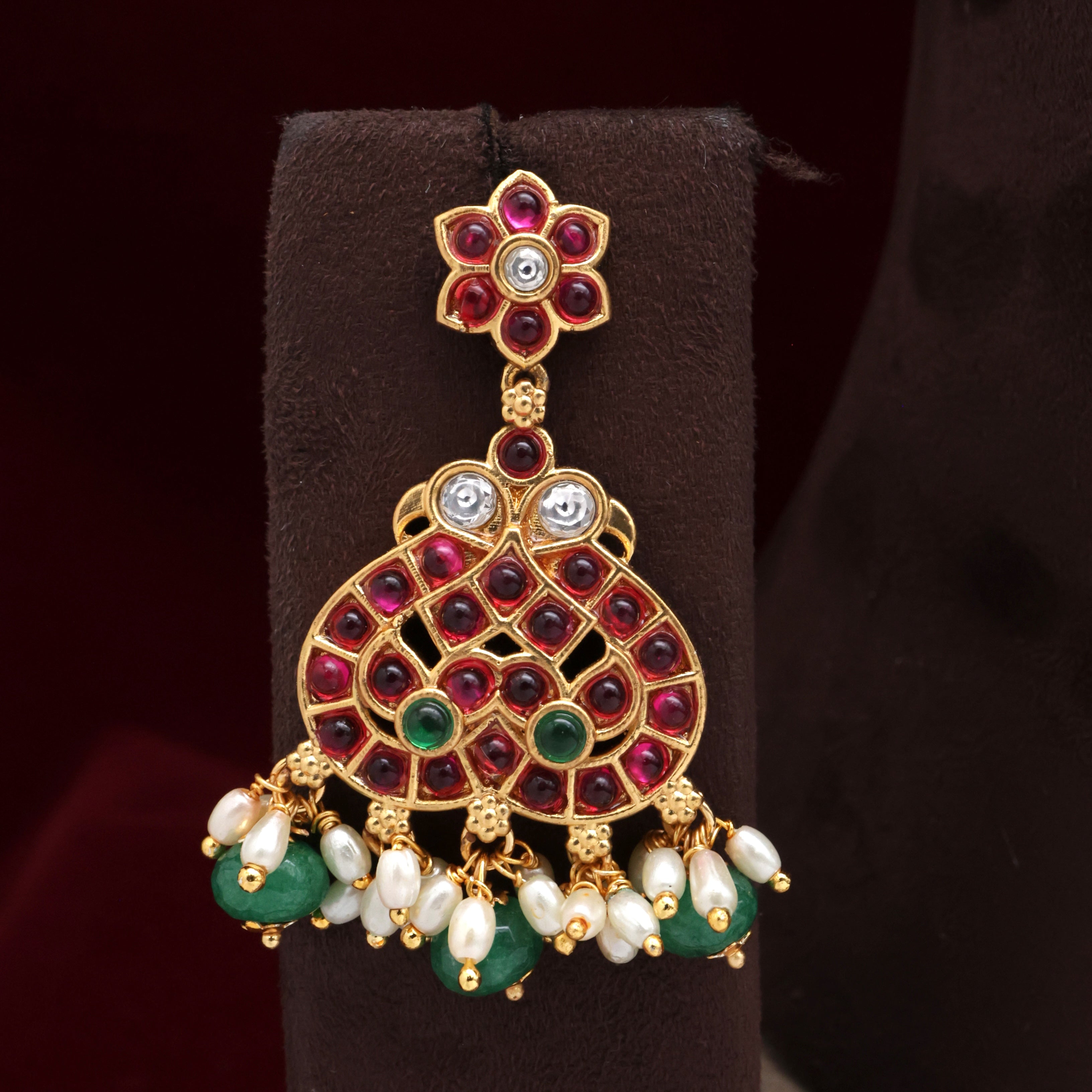 Double Line Pumpkin Beads Kemp Rettapakshi Pendant Bridal Haaram Set
