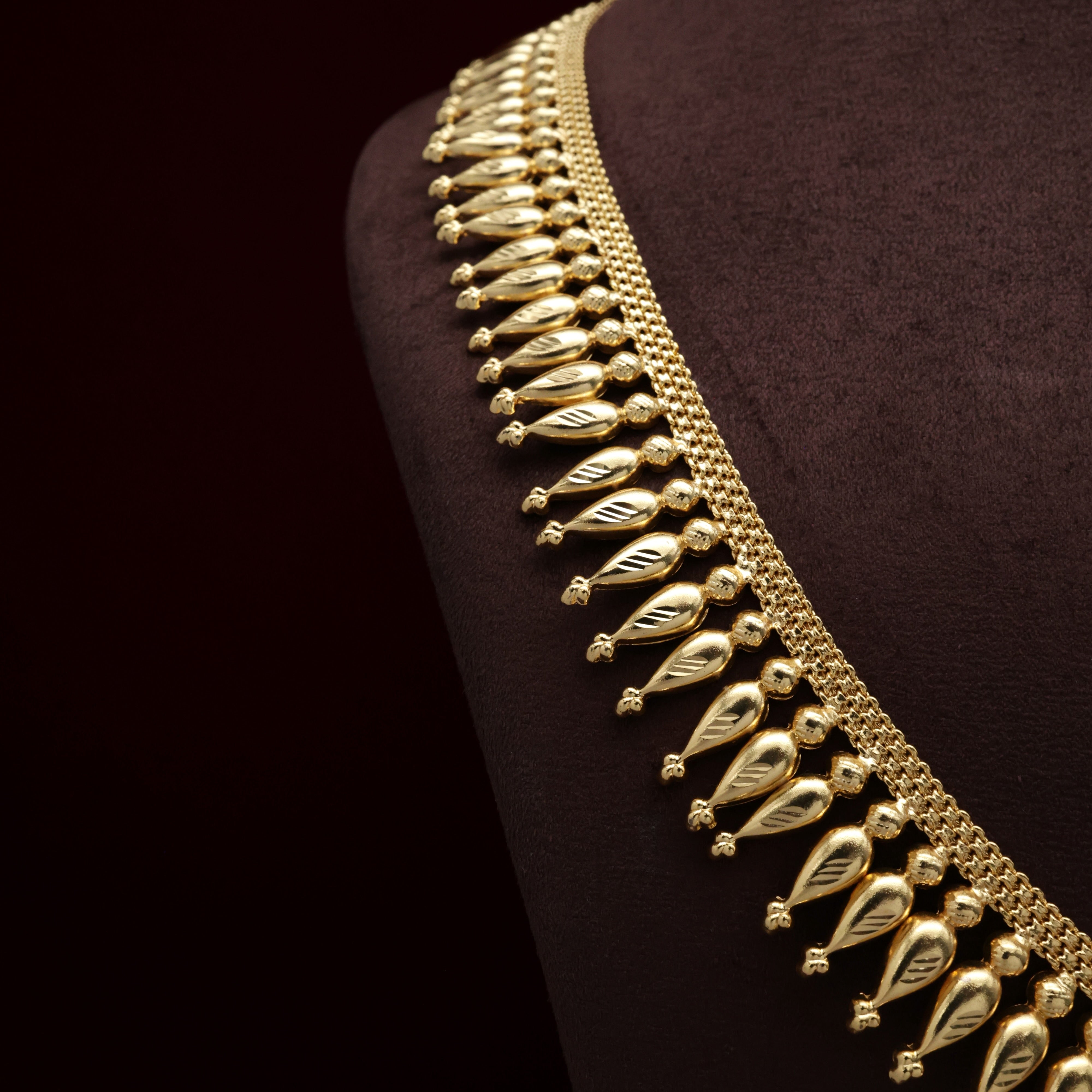 Real Gold Tone Traditional Kerala Mulla Mottu Long Necklace