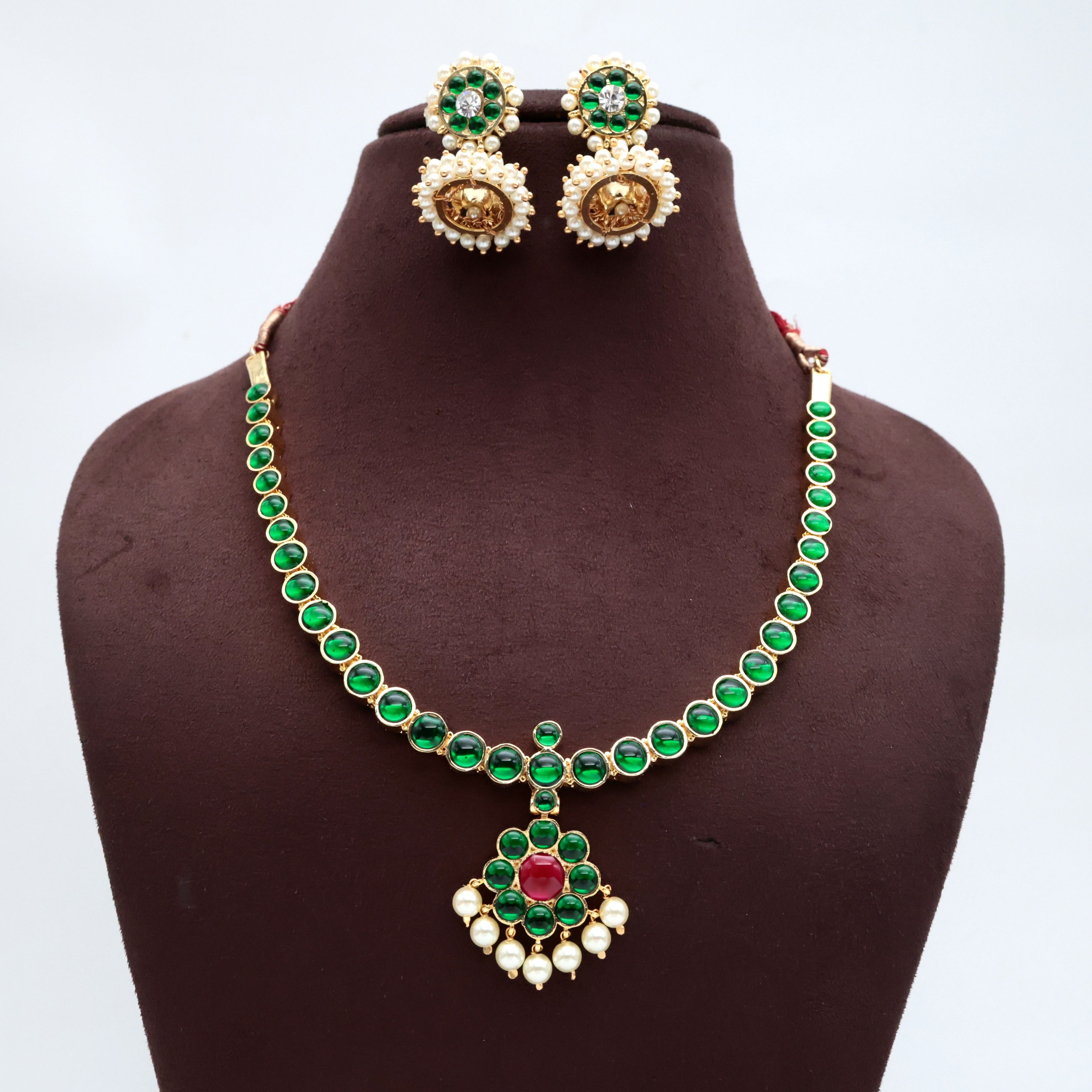 TRADITIONAL REAL KEMP CLASSIC ATTIGAI WITH JHUMKAS - GREEN
