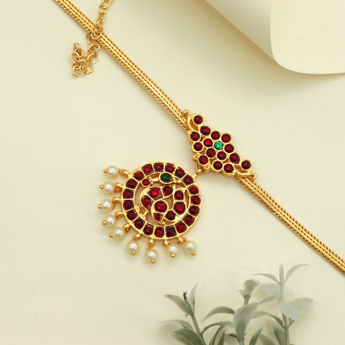 Budget Friendly Traditional Kemp Annam Attigai Necklace