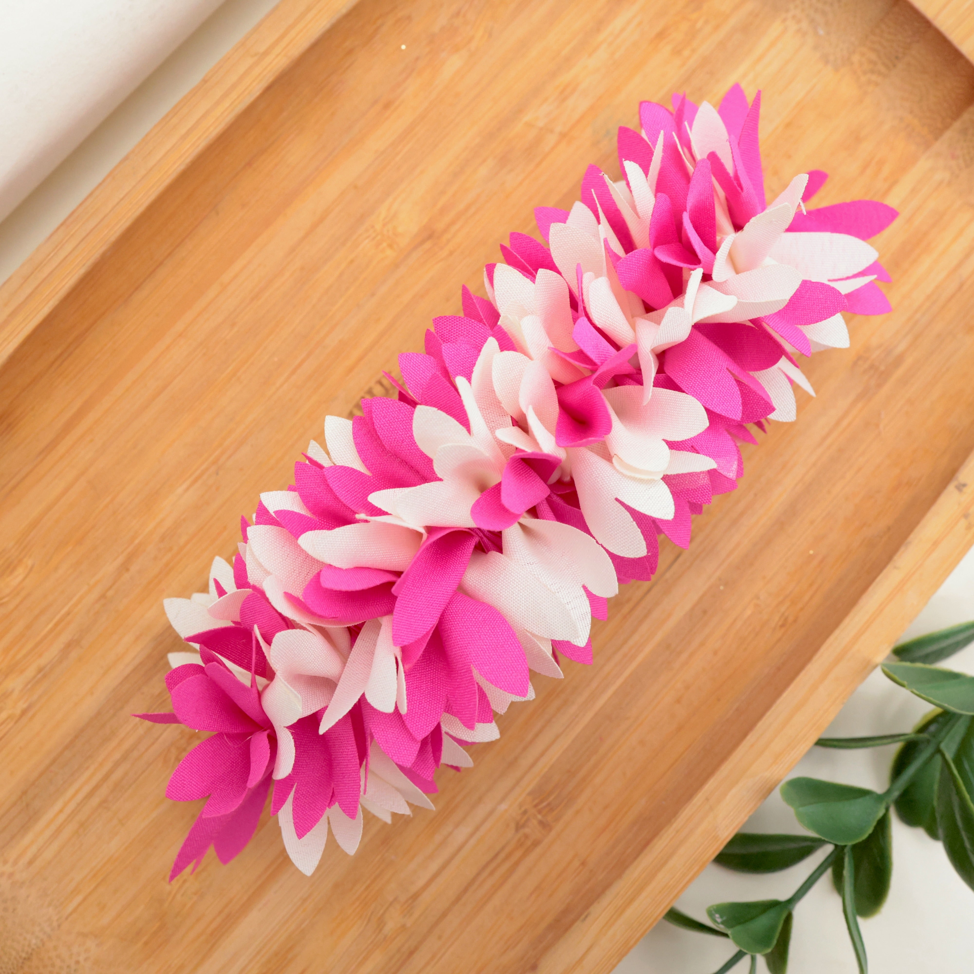 HANDMADE PICHI POO BIG SIZE FRENCH BARRETTE HAIR CLIP FOR WOMEN - ROSE & WHITE