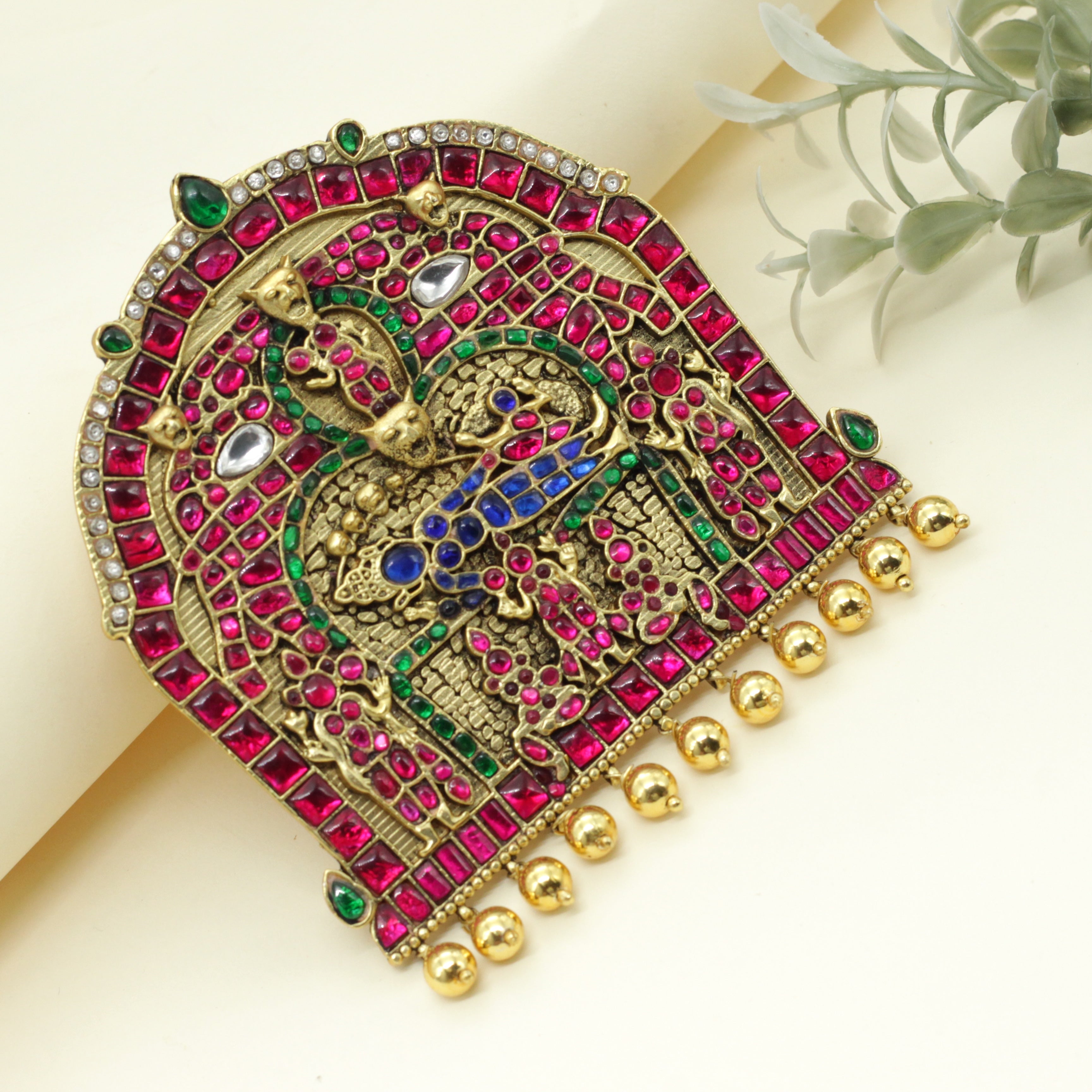 Detachable Jadau Kundan Big Lord Ranganatahr With Sri Devi & Bhu Devi Divine Pendant/Brooch