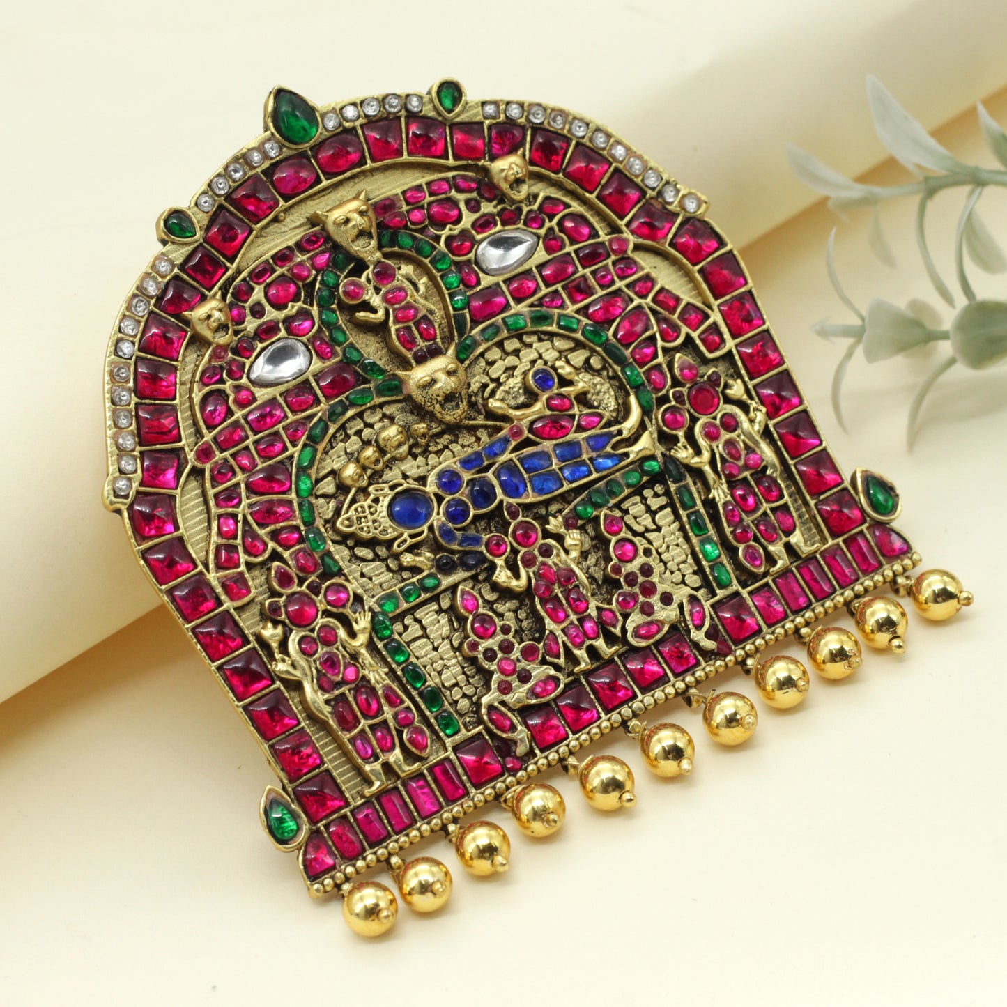 Detachable Jadau Kundan Big Lord Ranganatahr With Sri Devi & Bhu Devi Divine Pendant/Brooch