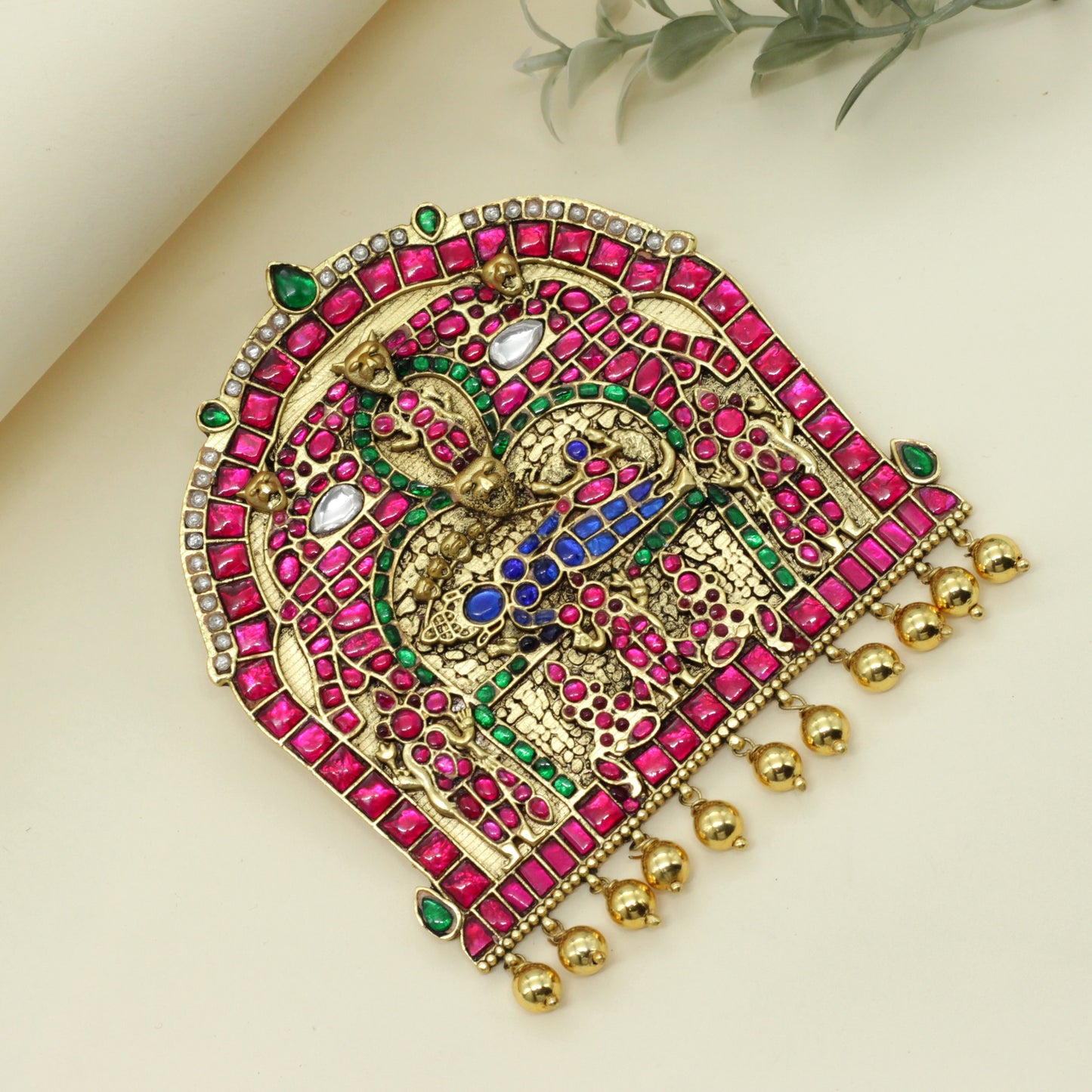 Detachable Jadau Kundan Big Lord Ranganatahr With Sri Devi & Bhu Devi Divine Pendant/Brooch