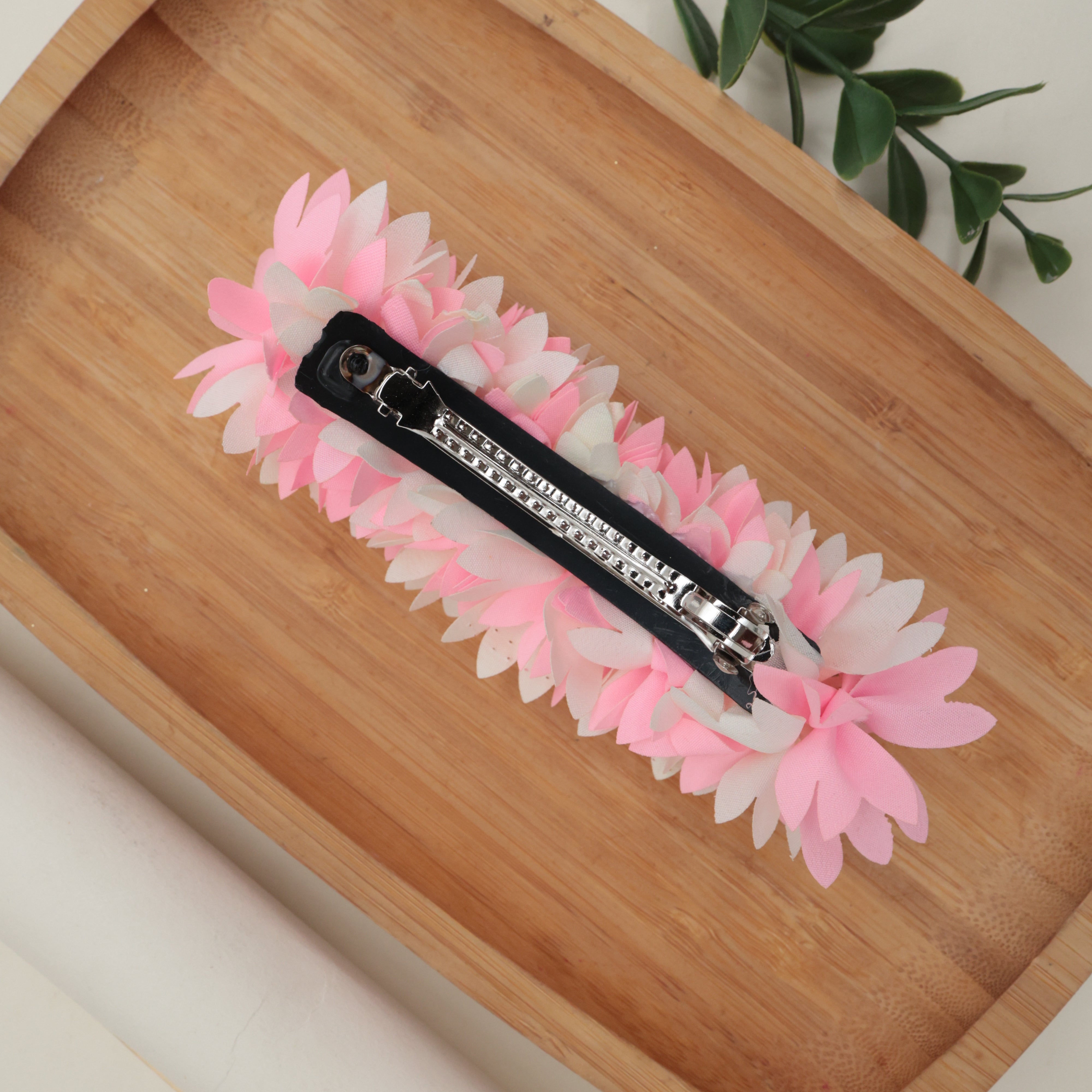 HANDMADE PICHI POO BIG SIZE FRENCH BARRETTE HAIR CLIP FOR WOMEN - BABY PINK & WHITE