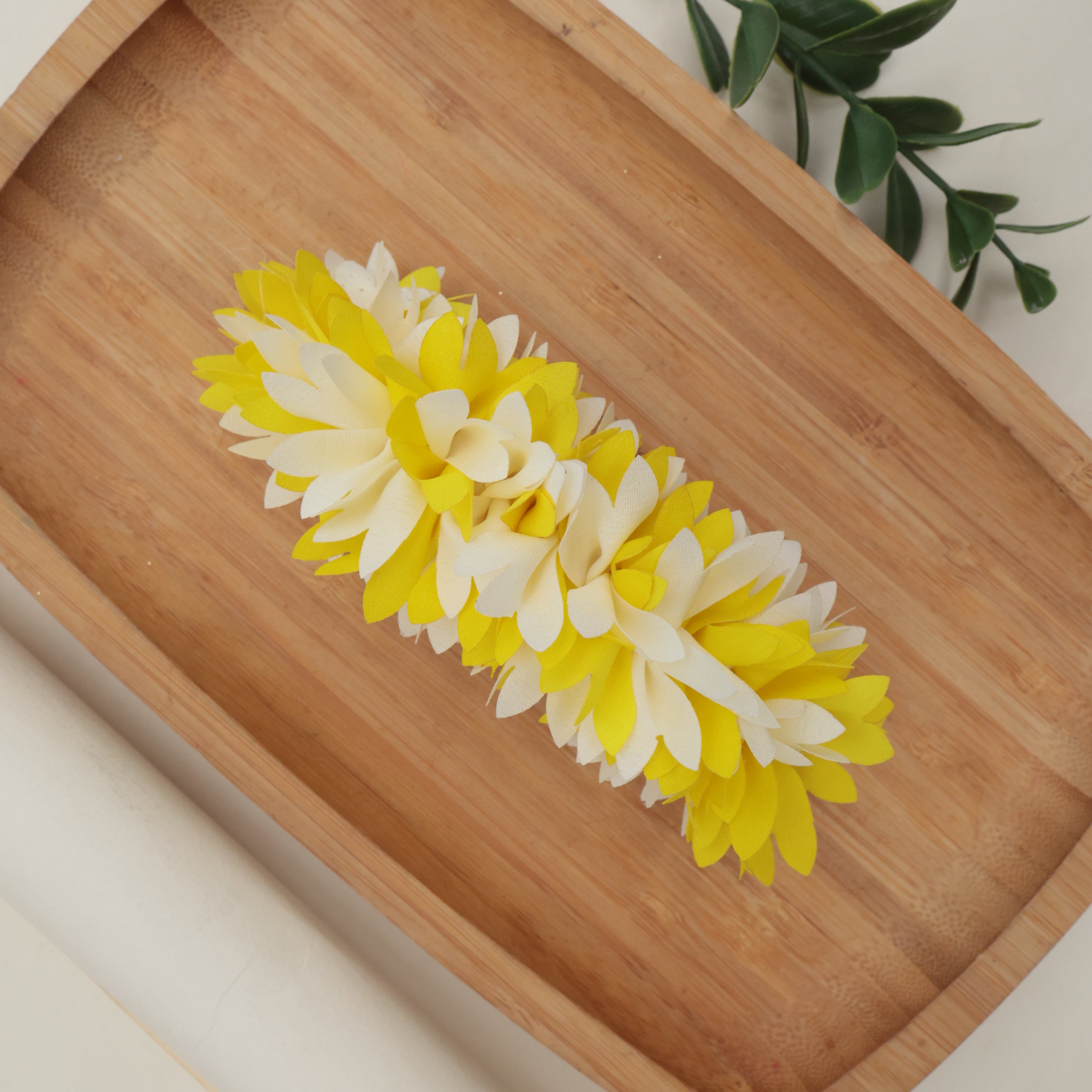 HANDMADE PICHI POO BIG SIZE FRENCH BARRETTE HAIR CLIP FOR WOMEN - LEMON YELLOW & WHITE