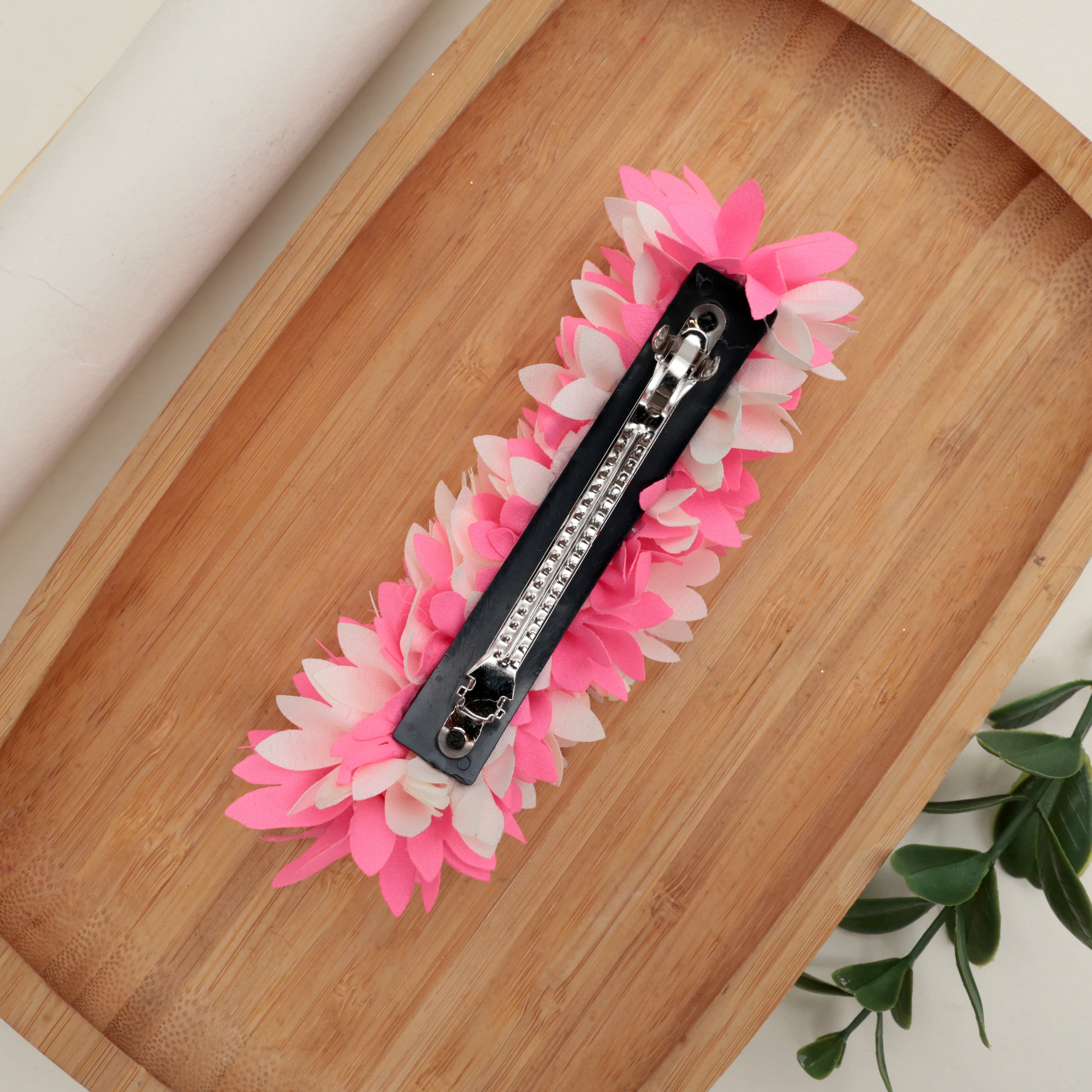 HANDMADE PICHI POO BIG SIZE FRENCH BARRETTE HAIR CLIP FOR WOMEN - ROSE & WHITE