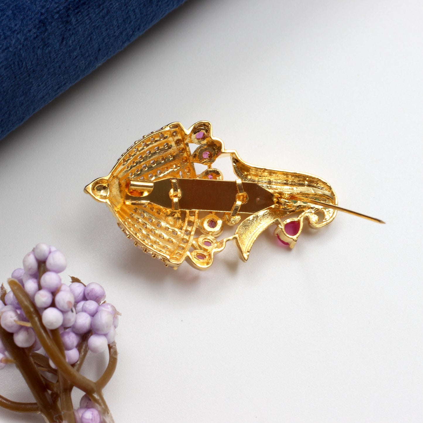 Micro Gold Polish AD Umbrella Designer Saree Brooch Pin