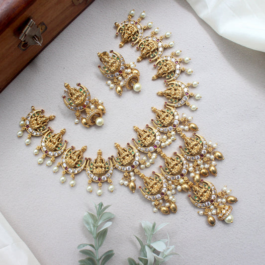 Antique Gold Premium Chaand Lakshmi Layered Bridal Necklace Set