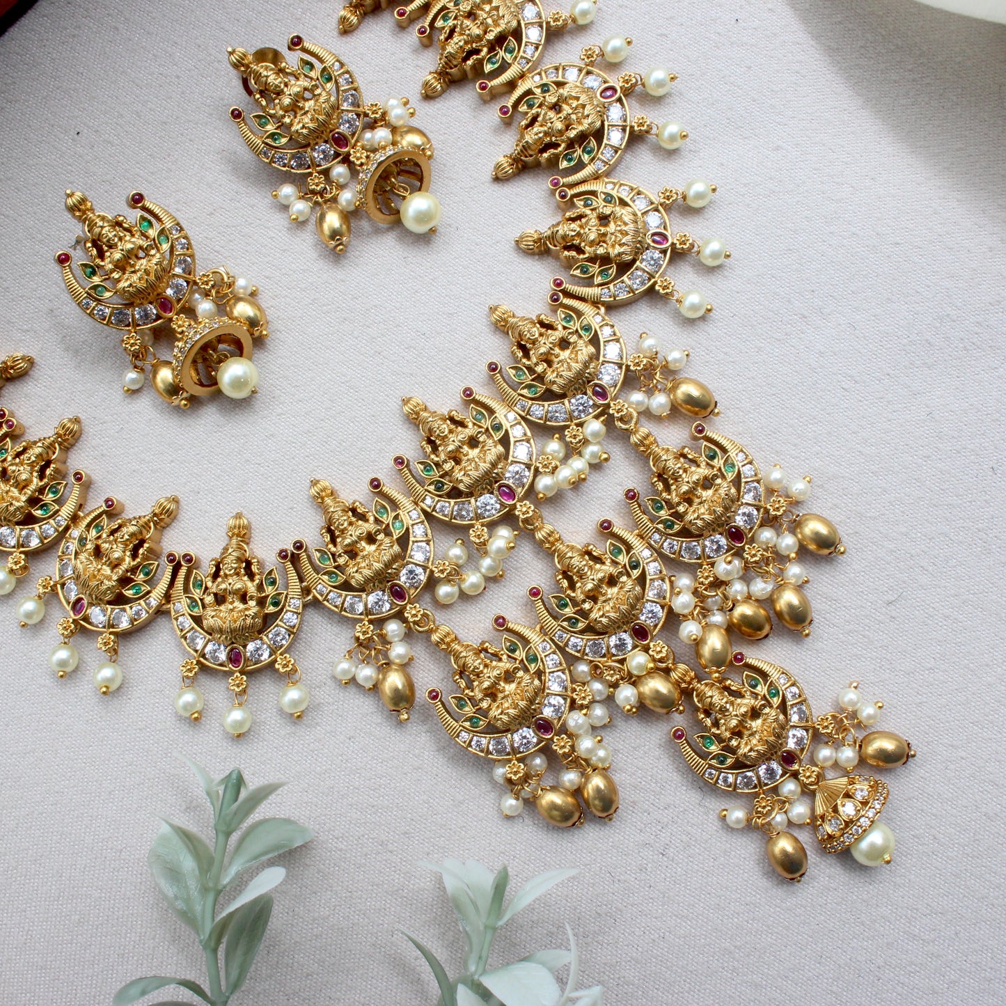 Antique Gold Premium Chaand Lakshmi Layered Bridal Necklace Set