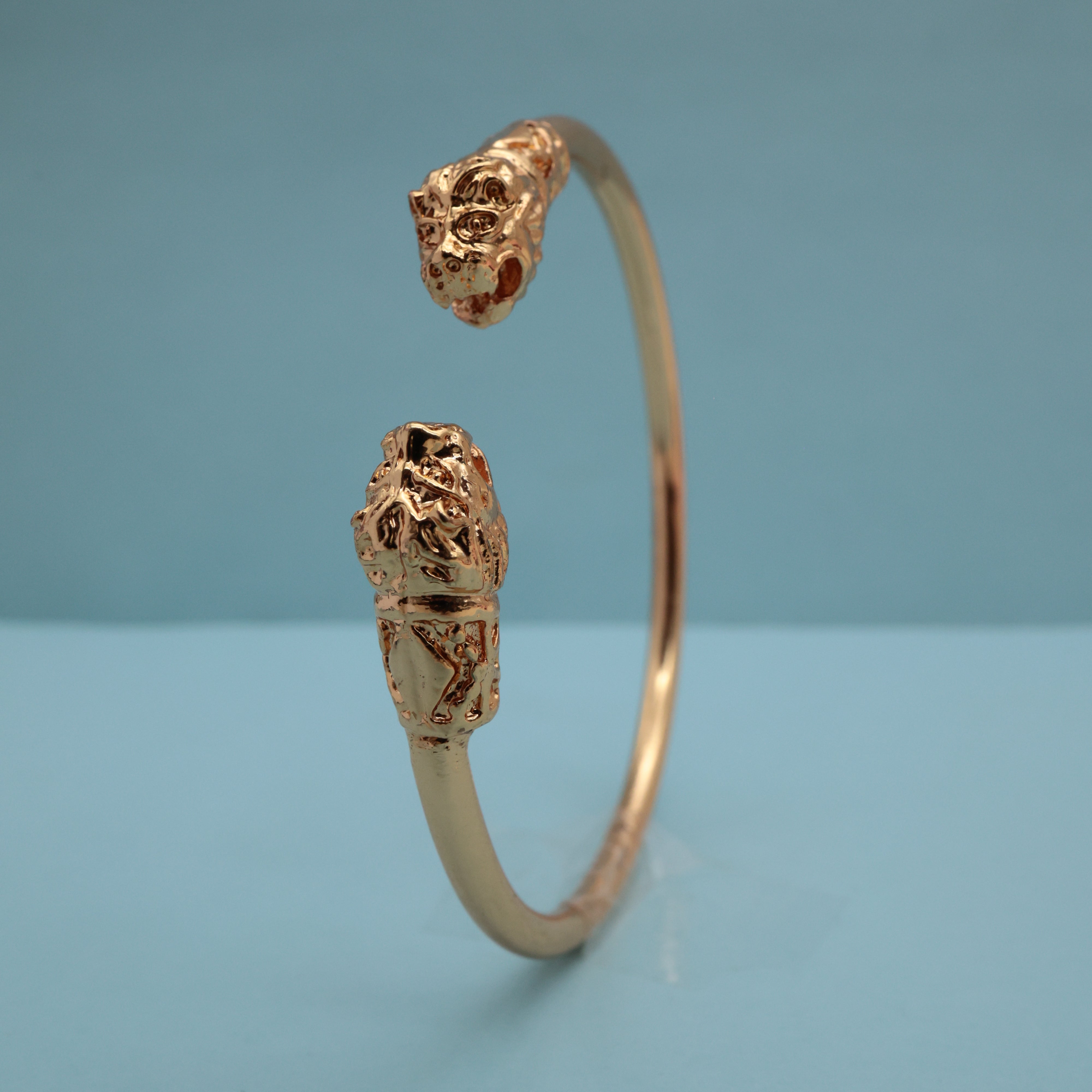 Real Gold Look Panchalogam (Five Metals) Impon Majestic Lion Kaapu Kada For Men - Adjustable Free Size