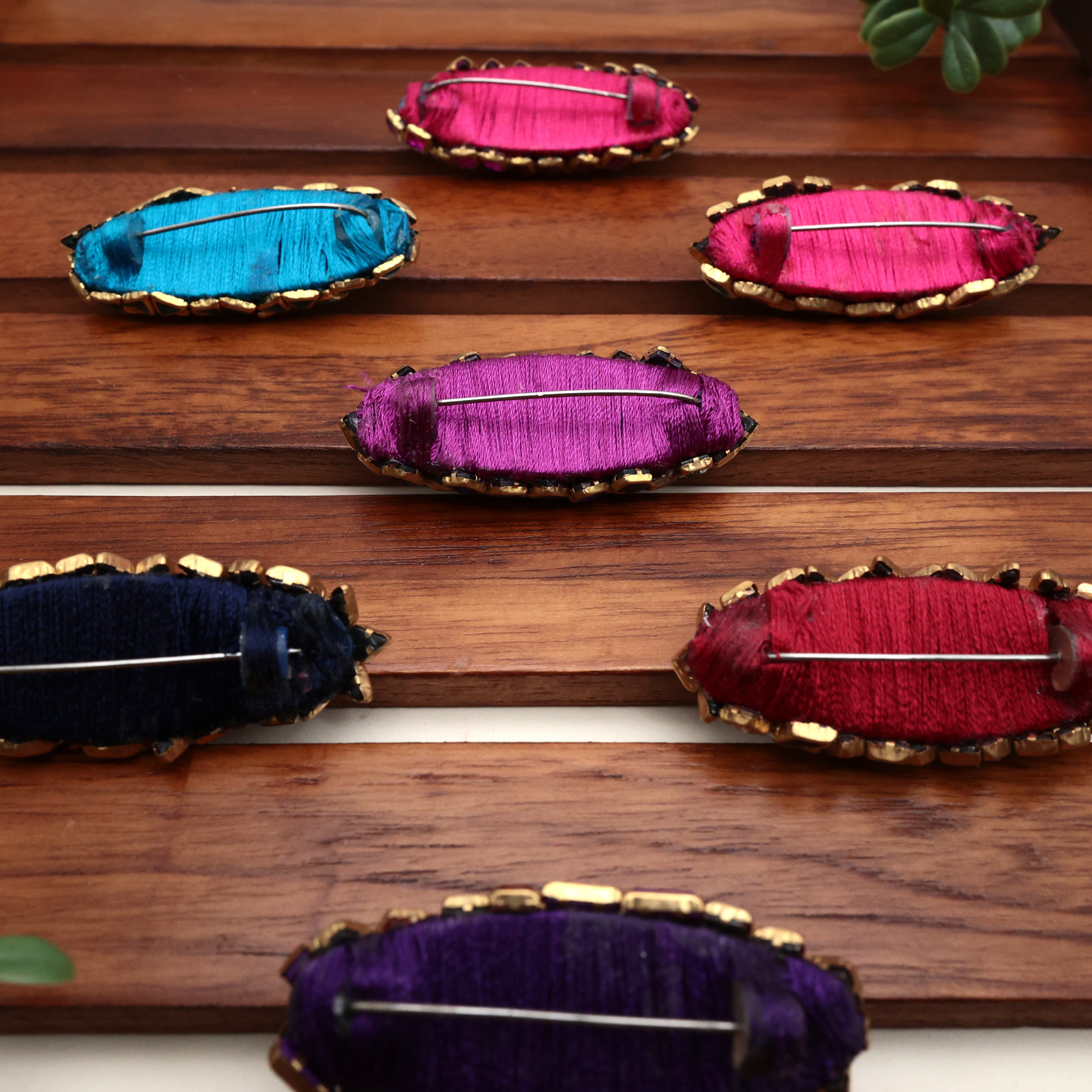 Pack of 7 Assorted Handmade Silk Thread Kundan Saree Pins