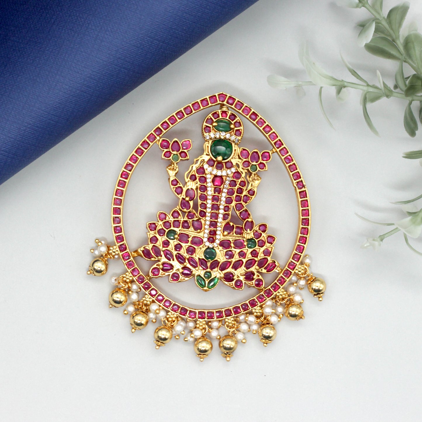 Detachable Premium Kemp Kundan Goddess Lakshmi Divine Pendant