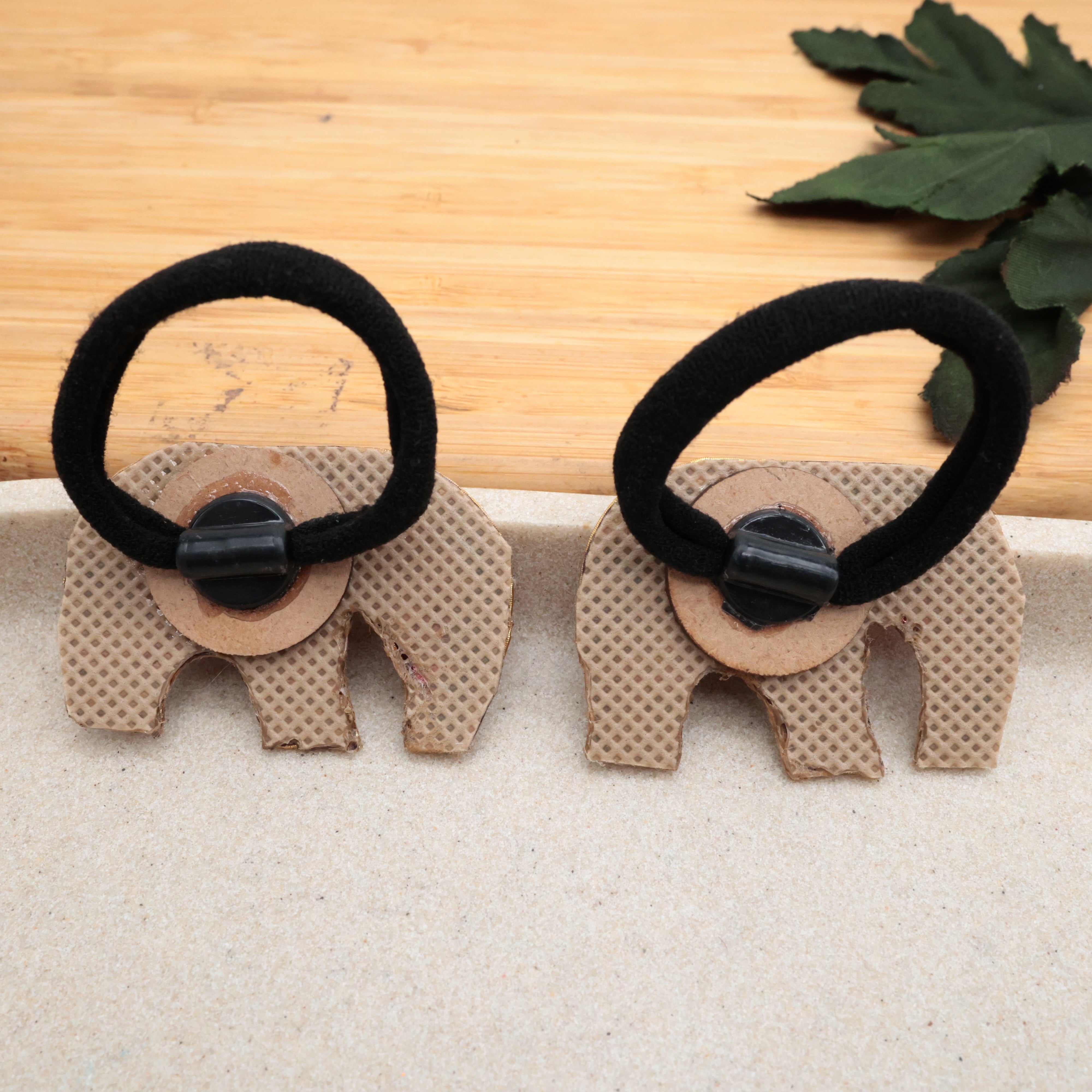 HANDMADE SEQUINS KUNDAN ELEPHANT HAIR BANDS (A PAIR) - ORANGE - HAIR TIES FOR WOMEN & KIDS