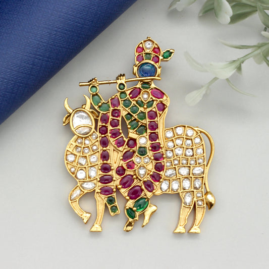 Detachable Premium Kemp Kundan Lord Krishna Divine Pendant