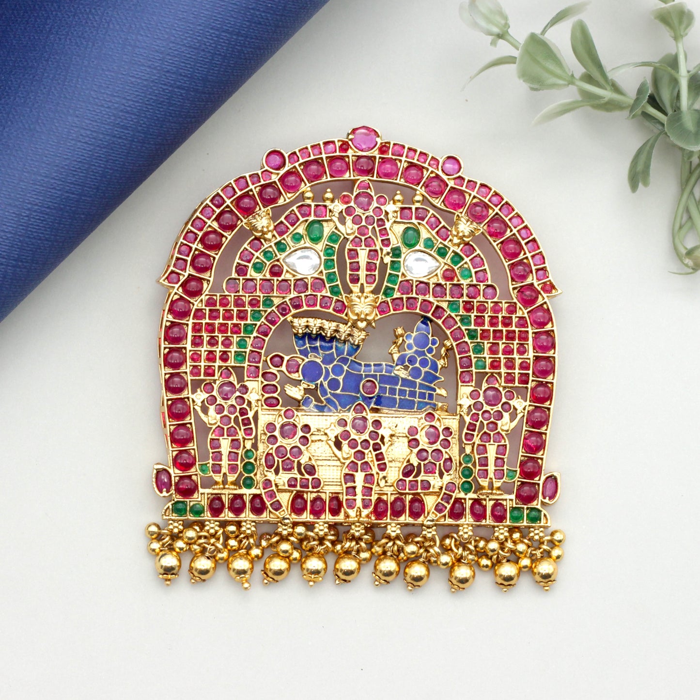 Detachable Premium Kemp Kundan Lord Ranganathar With Sri Devi And Bhu Devi Divine Pendant