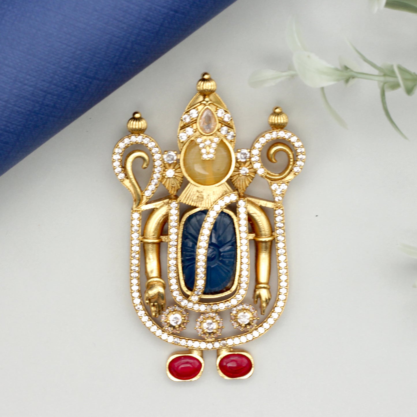 Detachable Premium Kemp Kundan Lord Tirupathi Balaji Divine Pendant