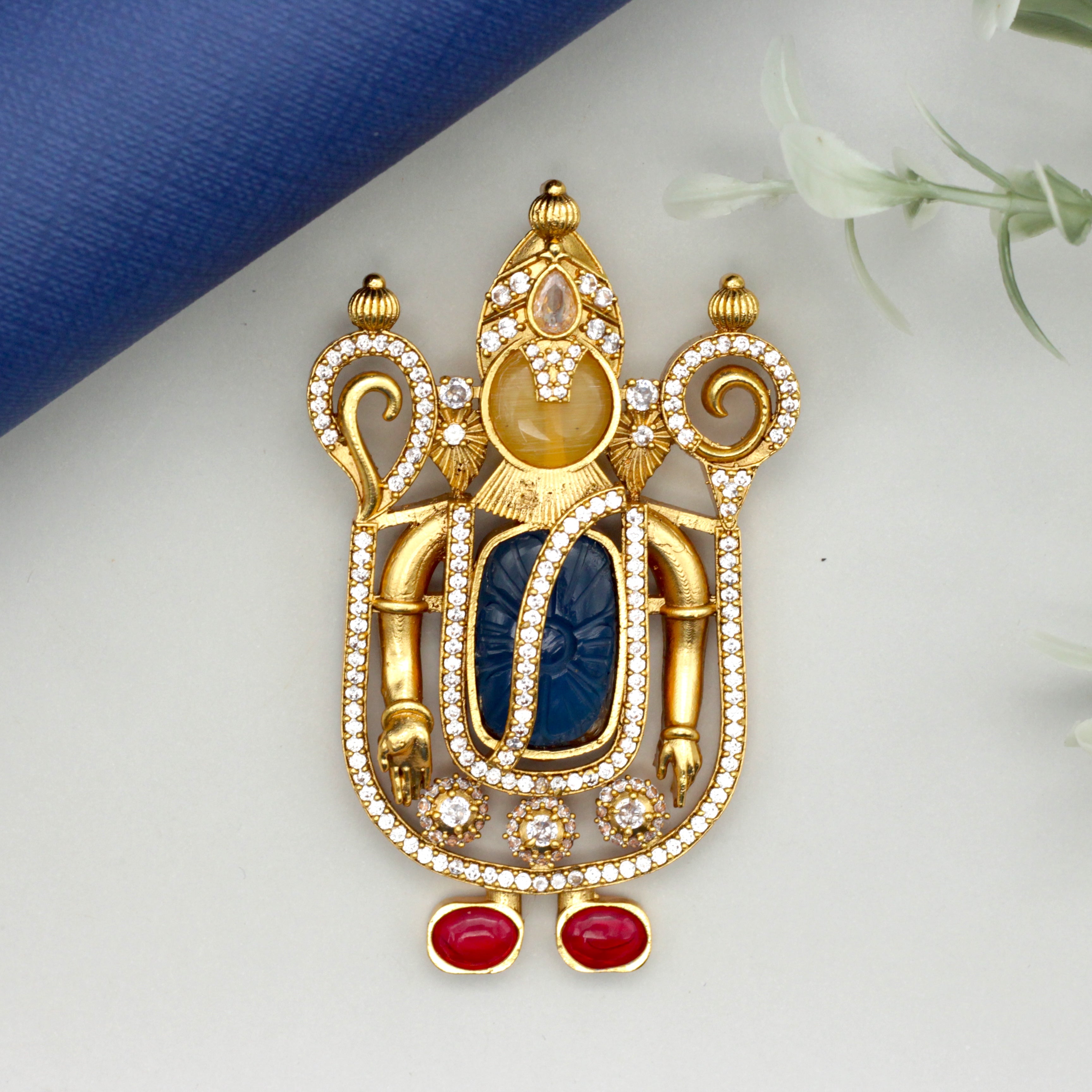 Detachable Premium Kemp Kundan Lord Tirupathi Balaji Divine Pendant