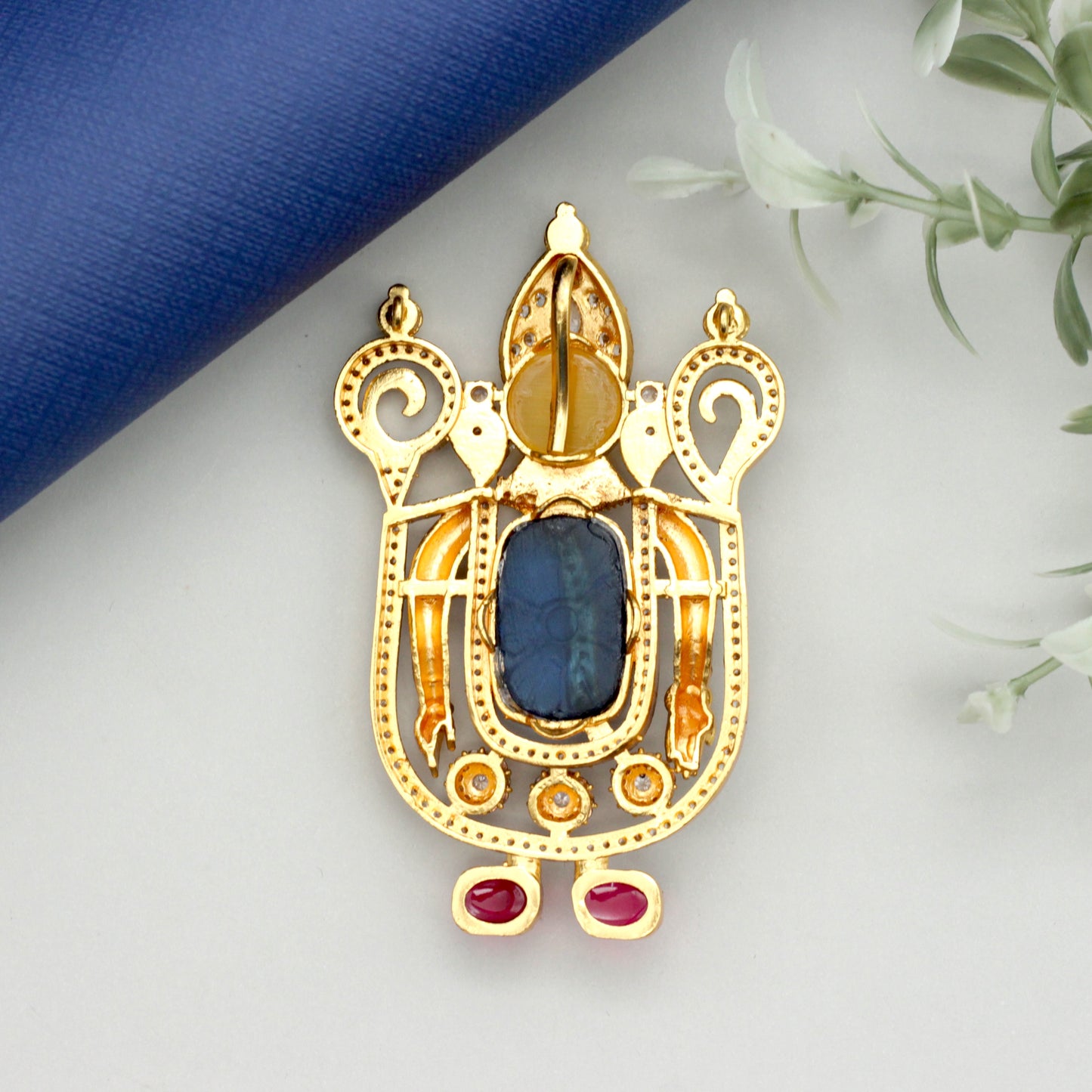 Detachable Premium Kemp Kundan Lord Tirupathi Balaji Divine Pendant