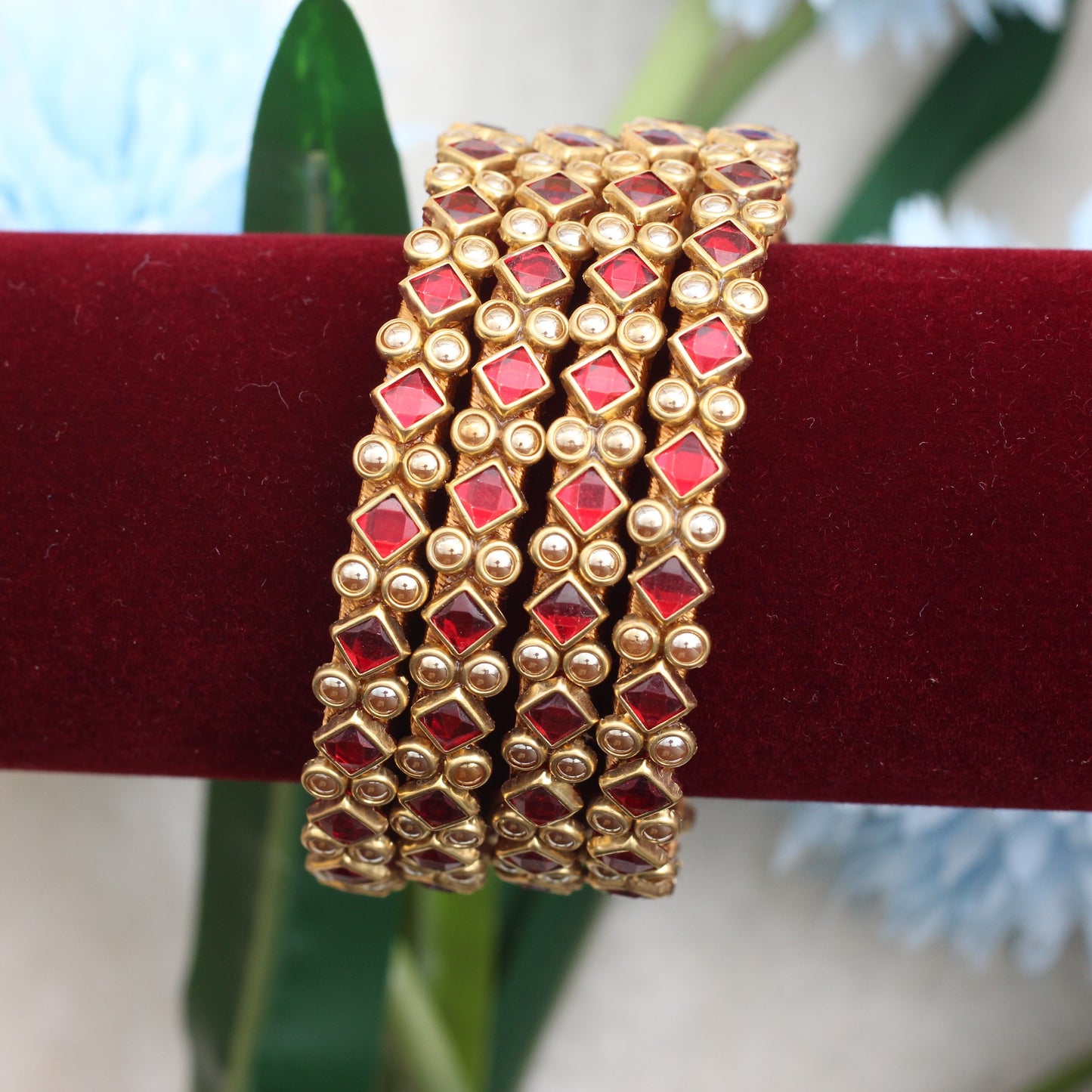 Handmade Silk Thread Kundan Diamond Bangles For Kids - Set of 4 - Best Navarathri Puja Return Gift