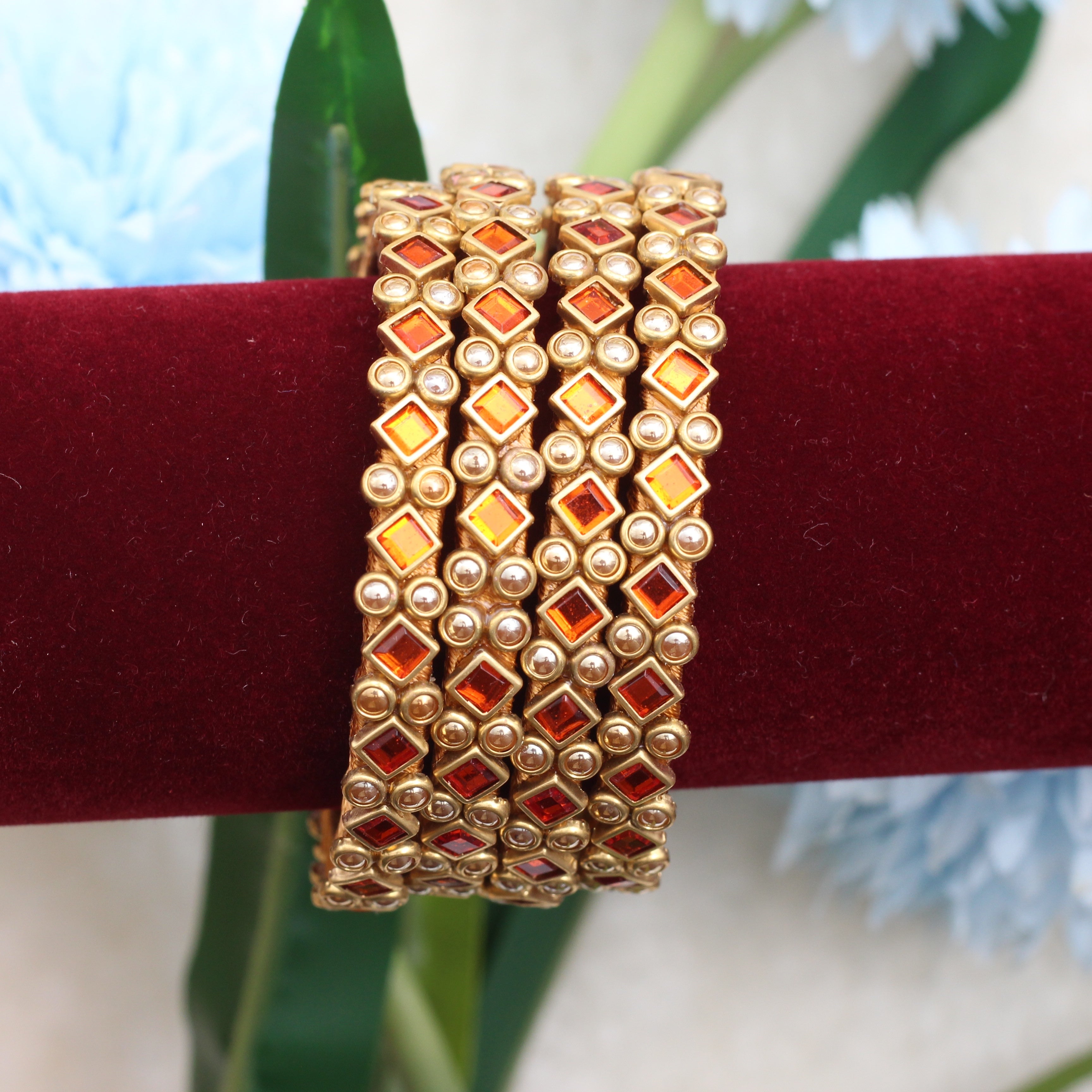 Handmade Silk Thread Kundan Diamond Bangles For Kids - Set of 4 - Best Navarathri Puja Return Gift