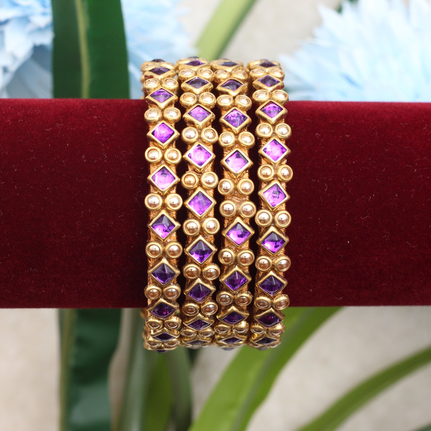 Handmade Silk Thread Kundan Diamond Bangles For Kids - Set of 4 - Best Navarathri Puja Return Gift