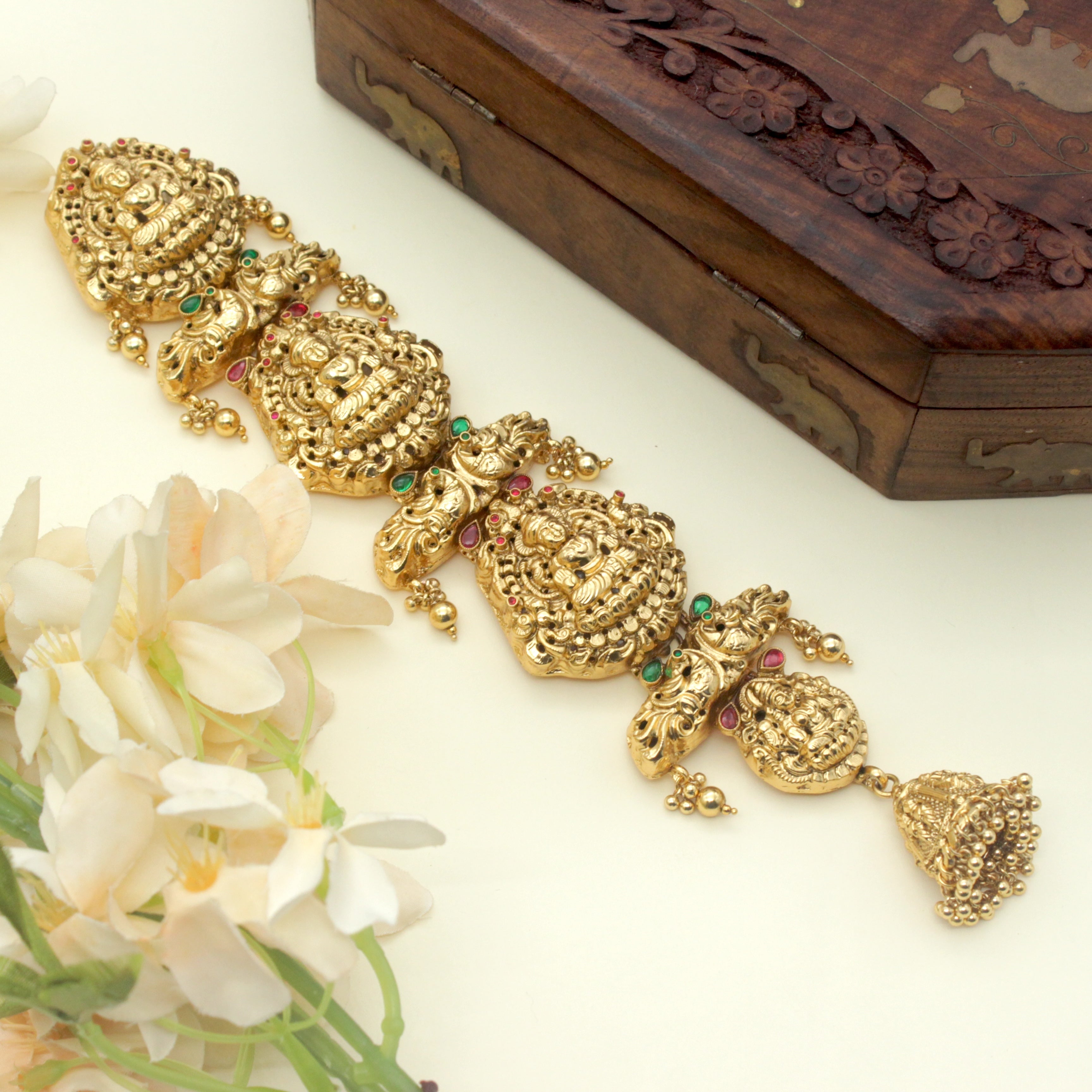 Premium Gold Look Nagas Kundan Kemp Peacock Lakshmi Bridal Choti Jada