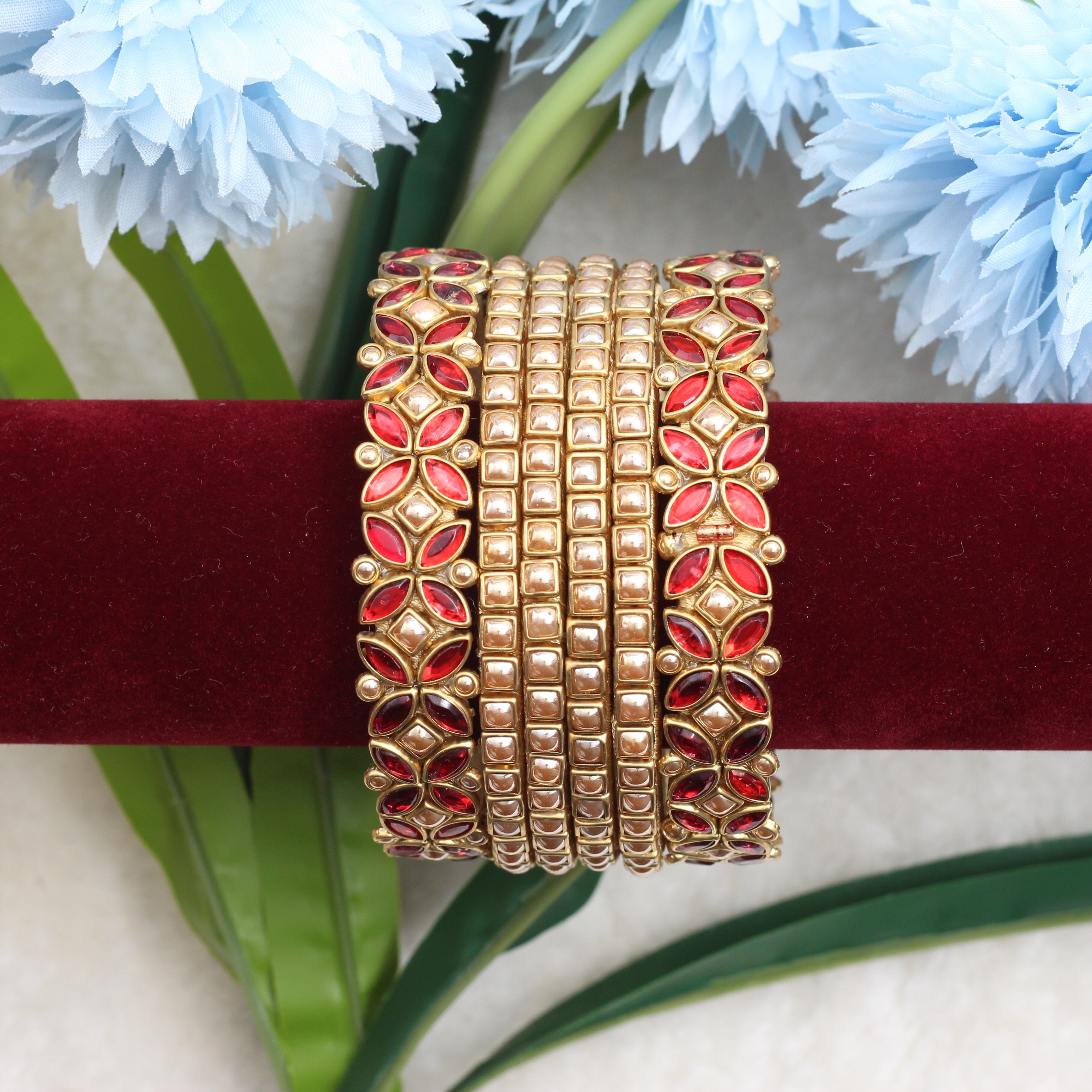 Handmade Silk Thread Kundan Bridal Bangles Set - Set of 6 - Best Navarathri Puja Return Gift