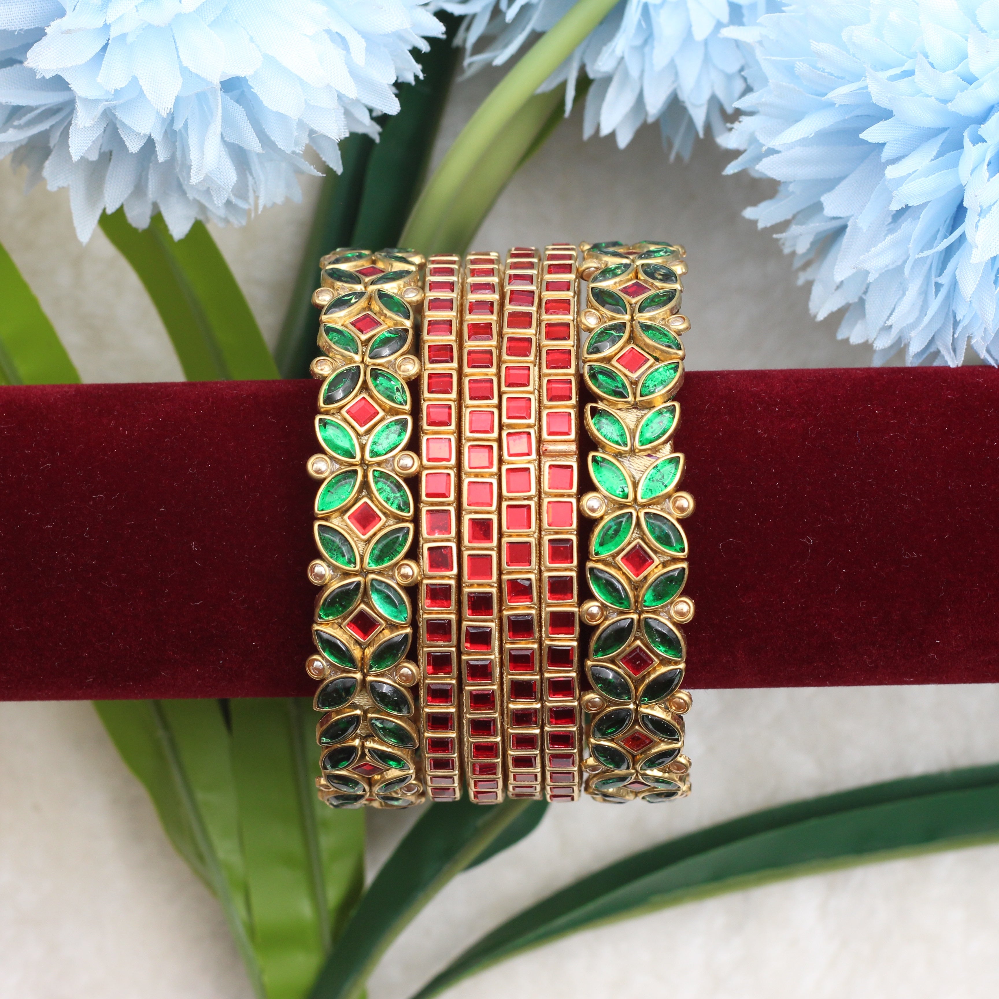 Handmade Silk Thread Kundan Bridal Bangles Set - Set of 6 - Best Navarathri Puja Return Gift