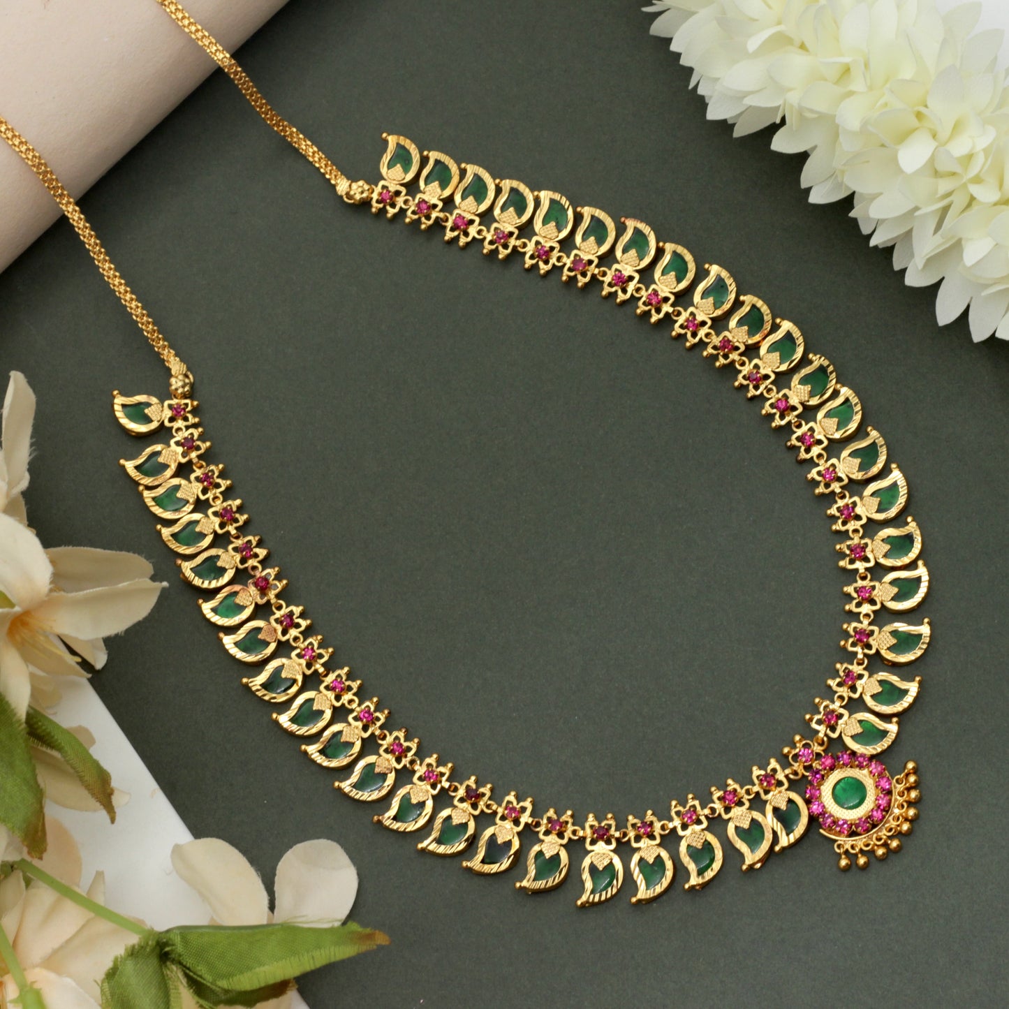 Real Gold Tone Traditional Kerala AD Palakka Mango Haaram