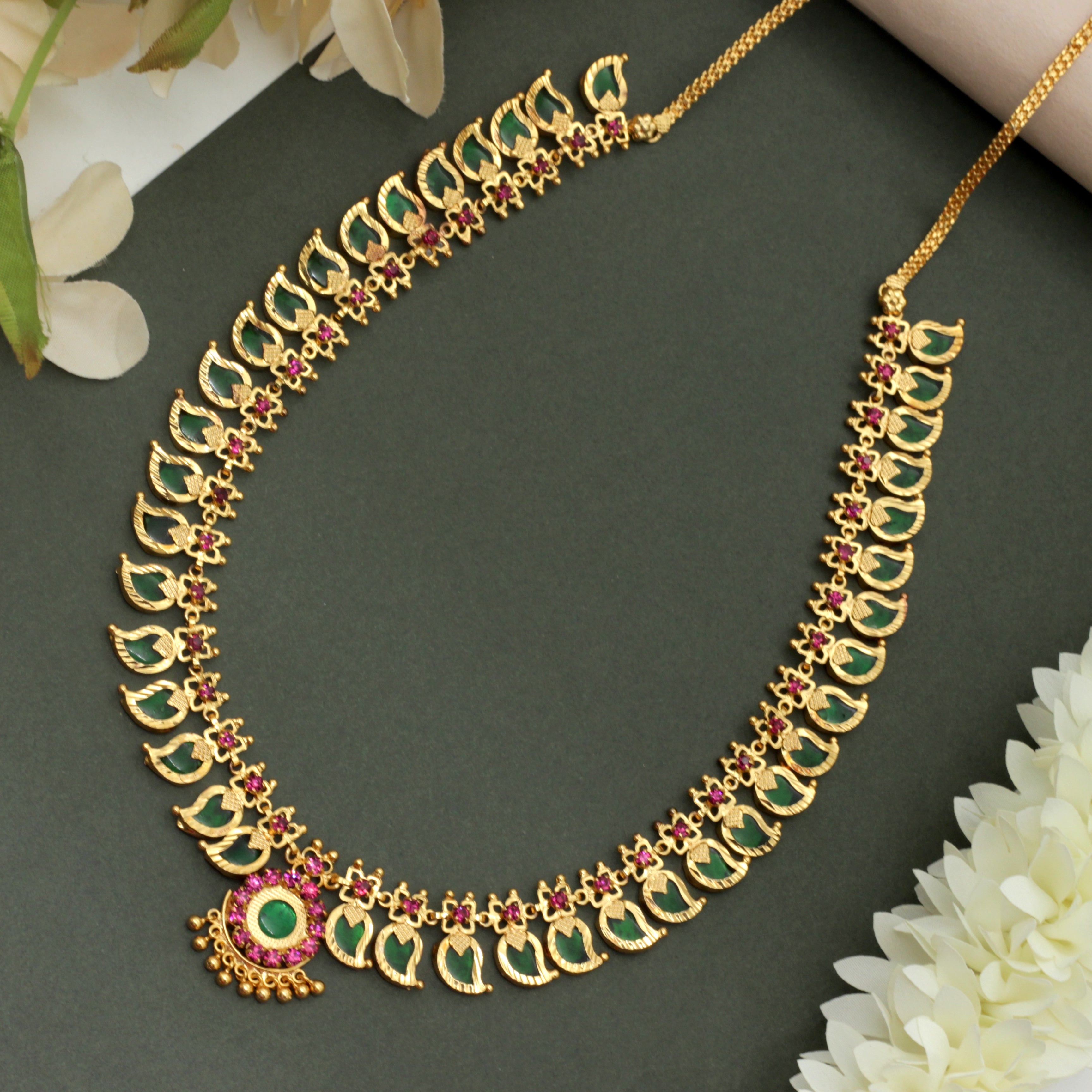 Real Gold Tone Traditional Kerala AD Palakka Mango Haaram